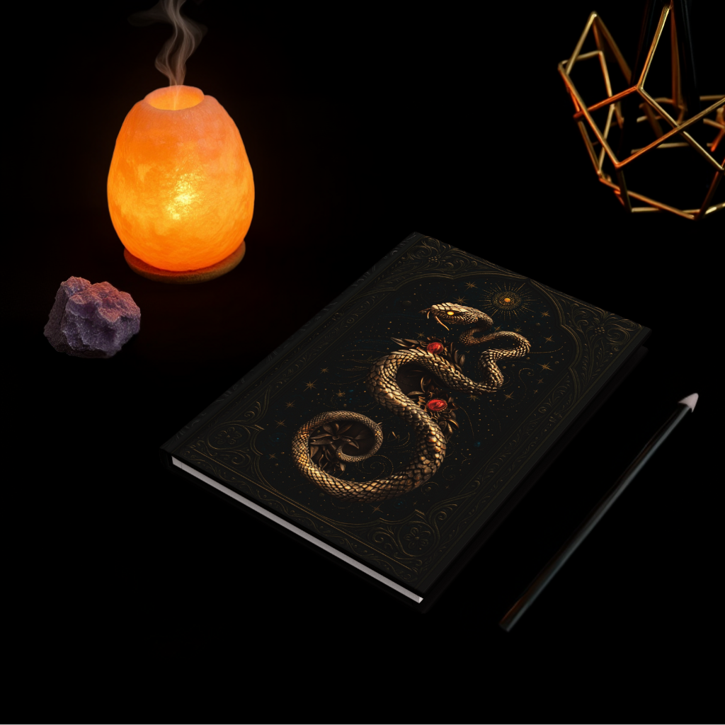 Serpent Spellbook Journal – Embossed-Look Mystical Snake Notebook, Dark Fantasy Grimoire, Gothic Celestial Sketchbook