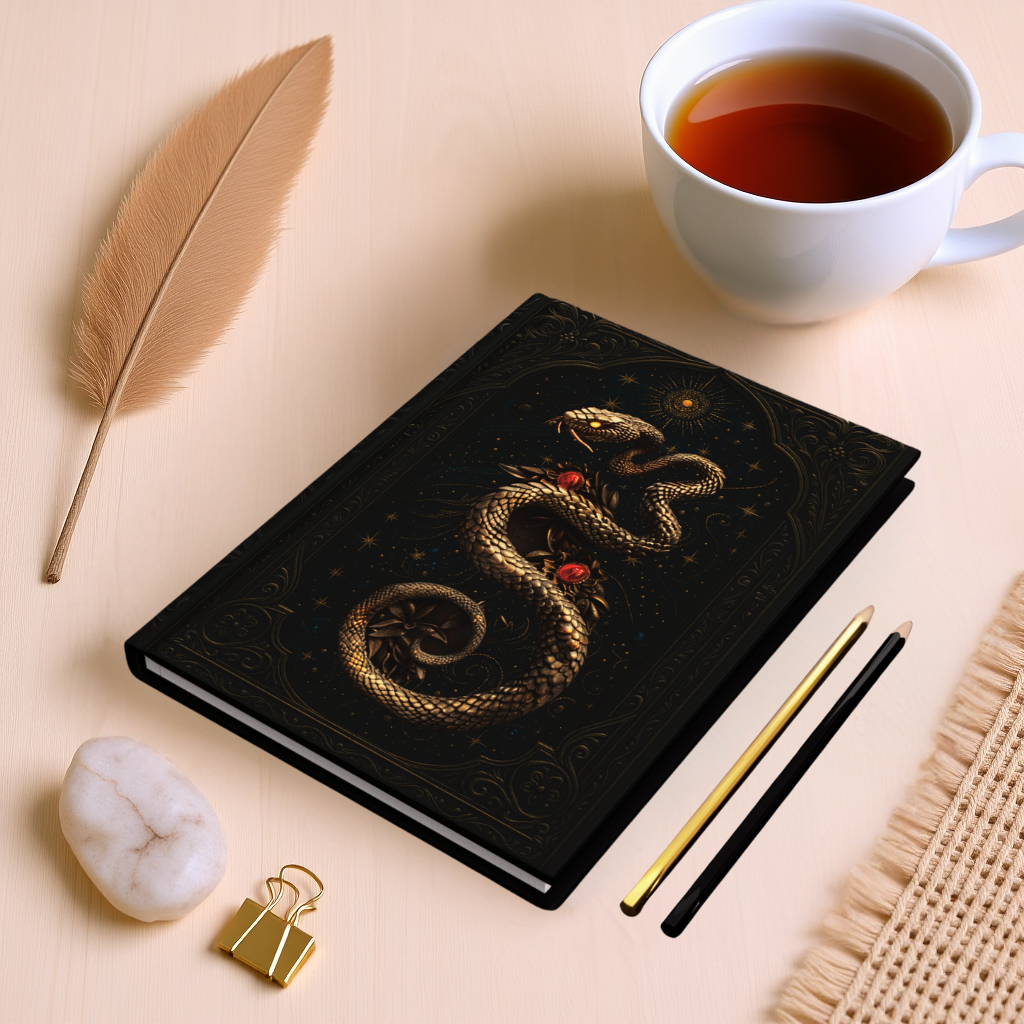 Serpent Spellbook Journal – Embossed-Look Mystical Snake Notebook, Dark Fantasy Grimoire, Gothic Celestial Sketchbook