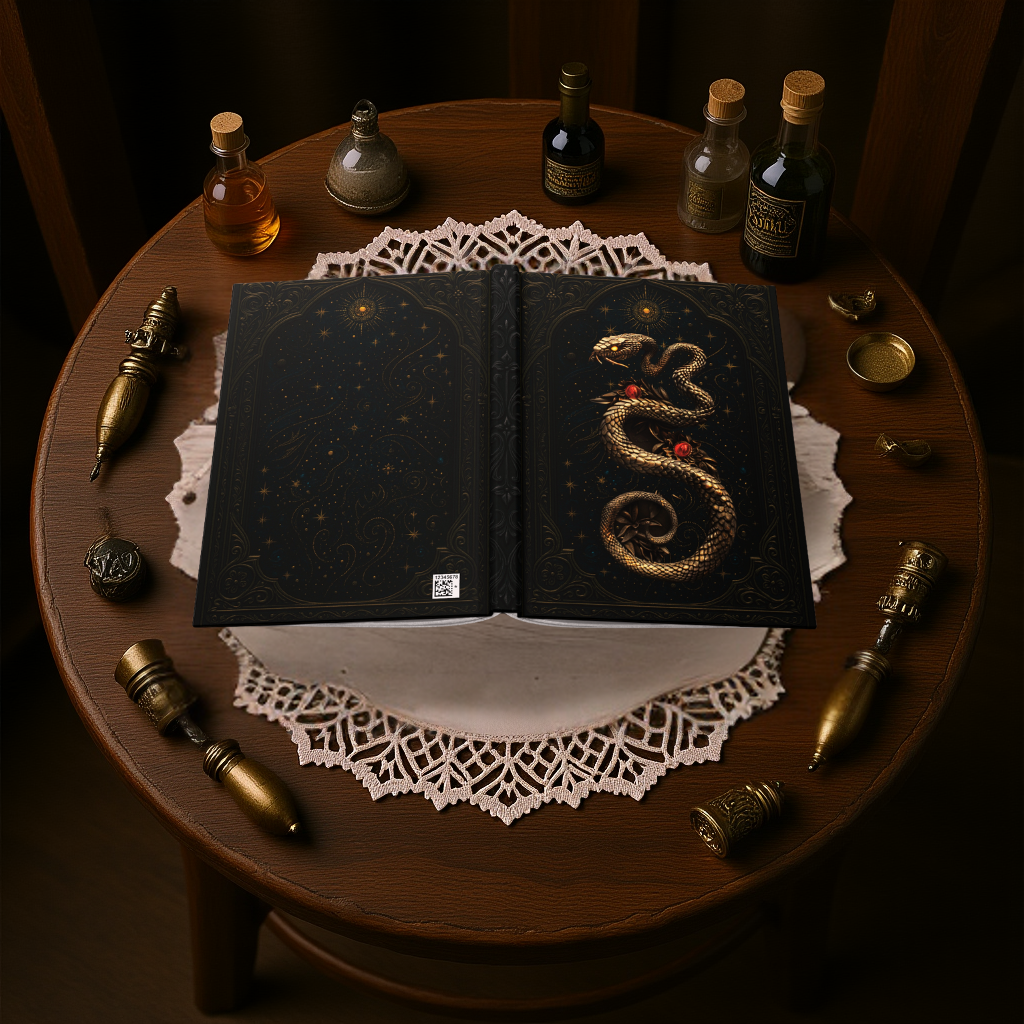 Serpent Spellbook Journal – Embossed-Look Mystical Snake Notebook, Dark Fantasy Grimoire, Gothic Celestial Sketchbook