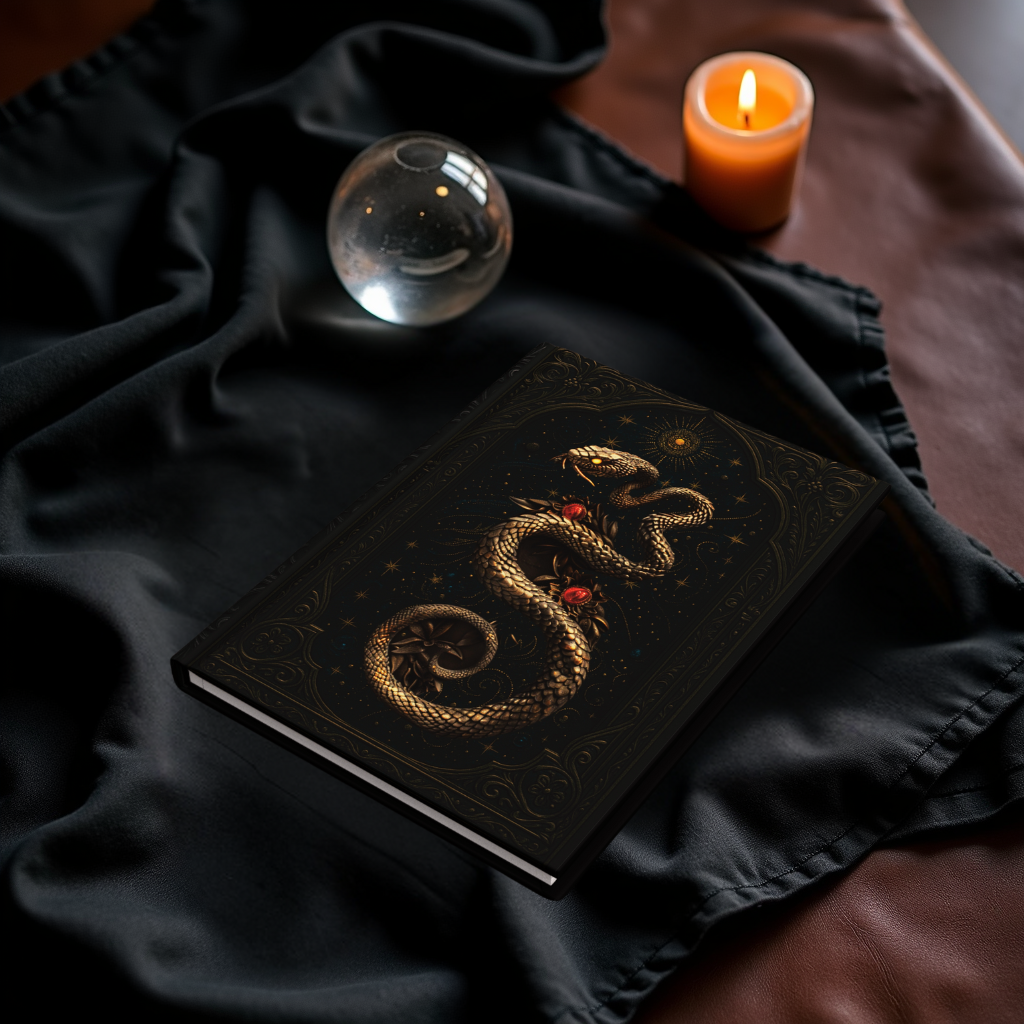 Serpent Spellbook Journal – Embossed-Look Mystical Snake Notebook, Dark Fantasy Grimoire, Gothic Celestial Sketchbook