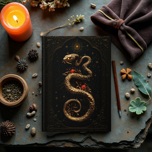 Serpent Spellbook Journal – Embossed-Look Mystical Snake Notebook, Dark Fantasy Grimoire, Gothic Celestial Sketchbook
