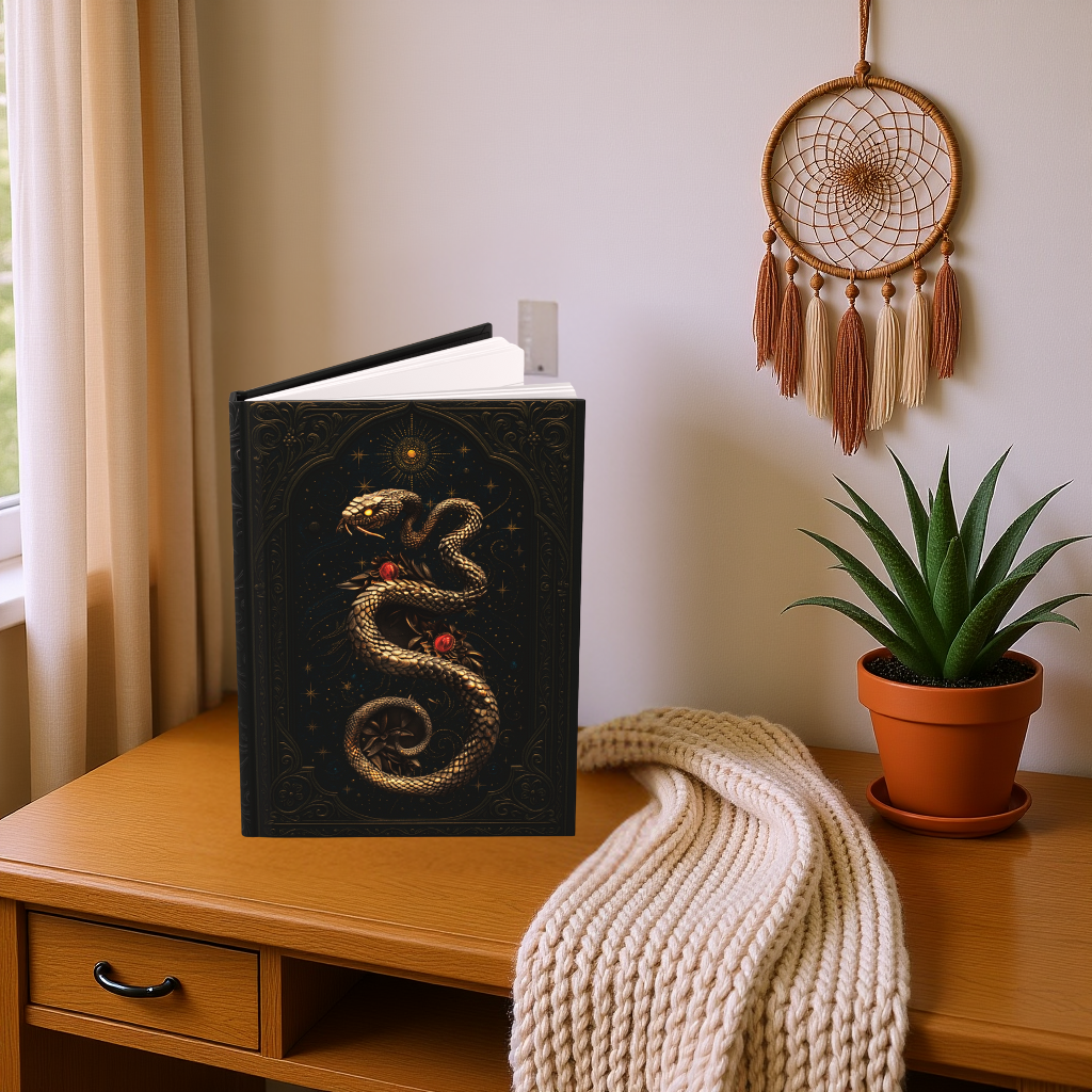 Serpent Spellbook Journal – Embossed-Look Mystical Snake Notebook, Dark Fantasy Grimoire, Gothic Celestial Sketchbook
