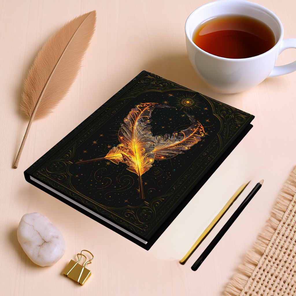 Celestial Feather Journal, Wraparound Art, Personalized Back, Notebook, Diary, Writing Gift
