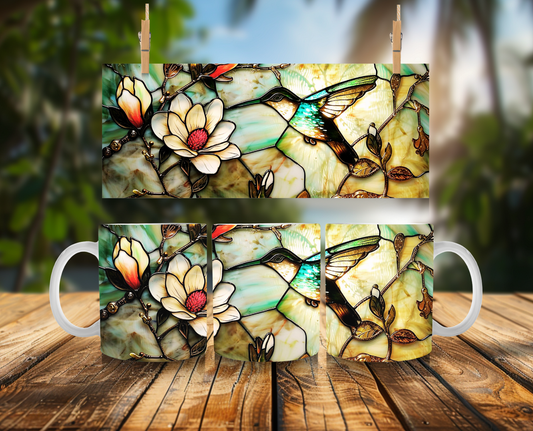 Stained Glass Look Hummingbird – Ceramic Mug