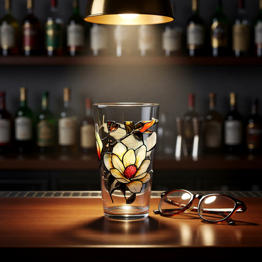 Hummingbird & Magnolia – Stained Glass Look Mixing Glass