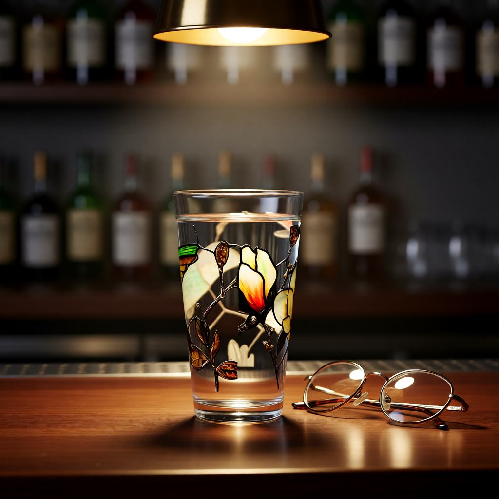 Hummingbird & Magnolia – Stained Glass Look Mixing Glass