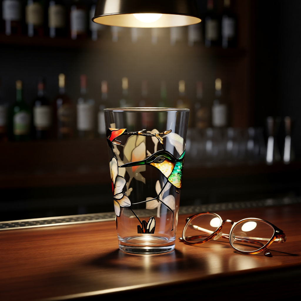 Hummingbird & Magnolia – Stained Glass Look Mixing Glass