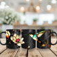 Stained Glass Look Hummingbird – Black Ceramic Mug