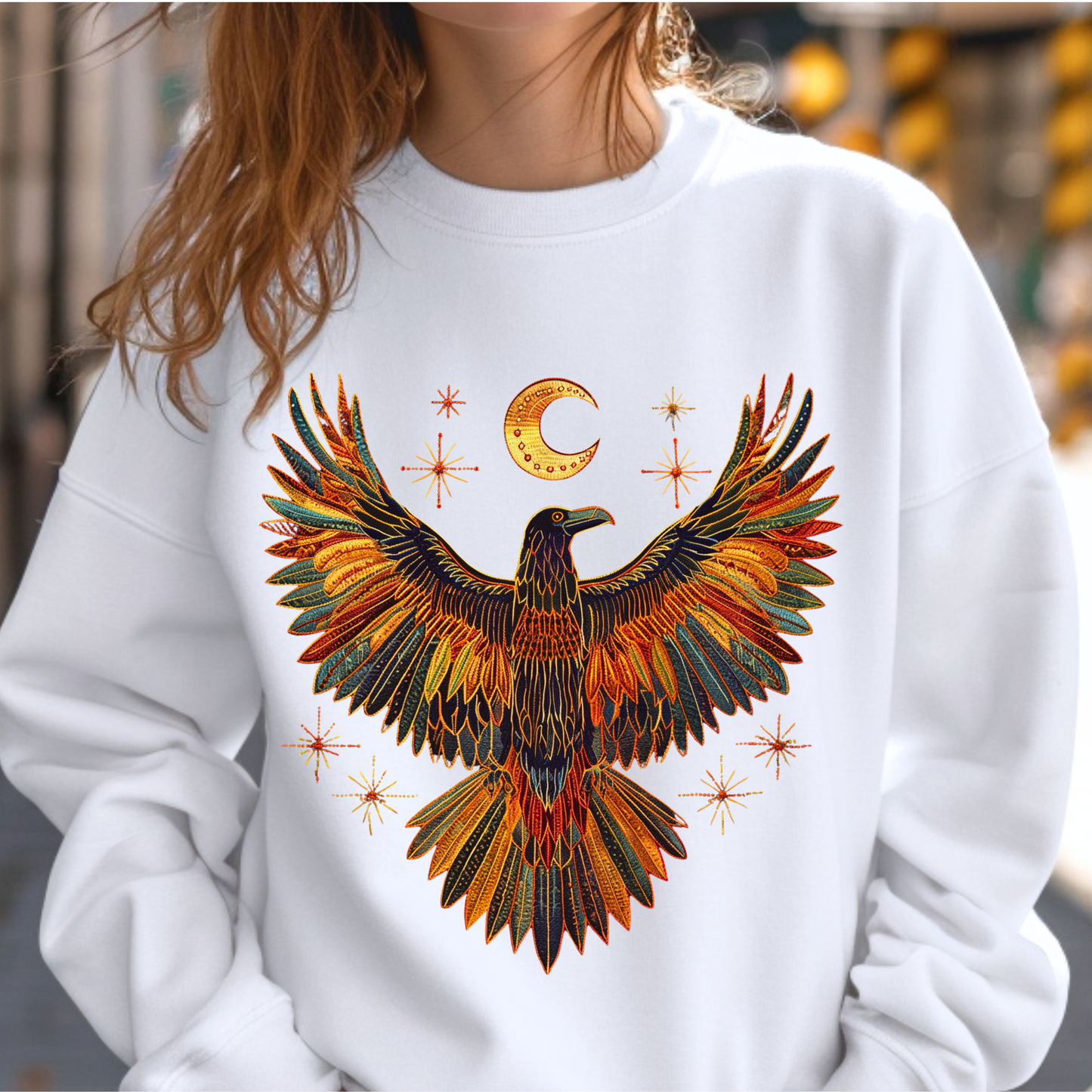 Embroidered-Look Raven – Crewneck Sweatshirt