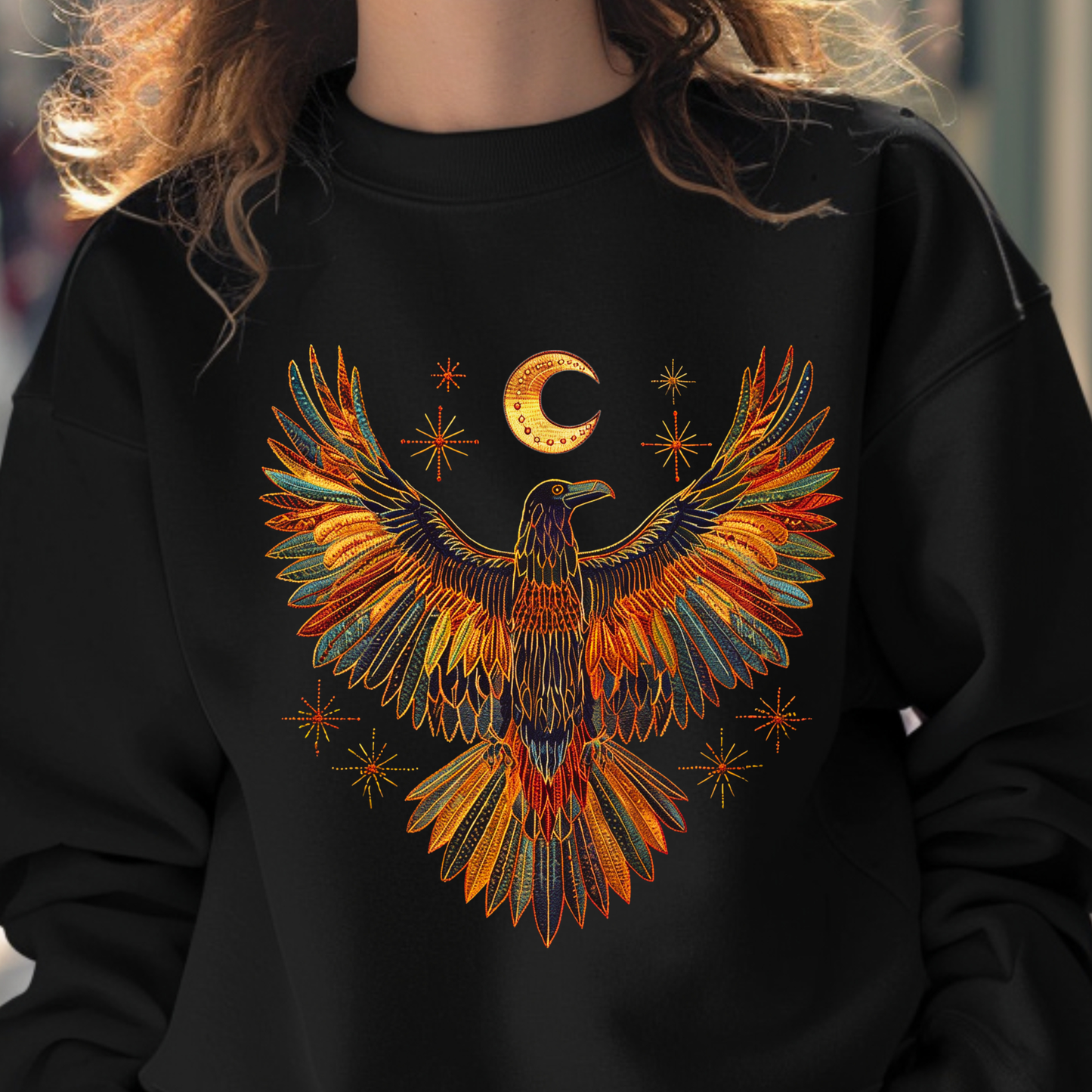 Embroidered-Look Raven – Crewneck Sweatshirt