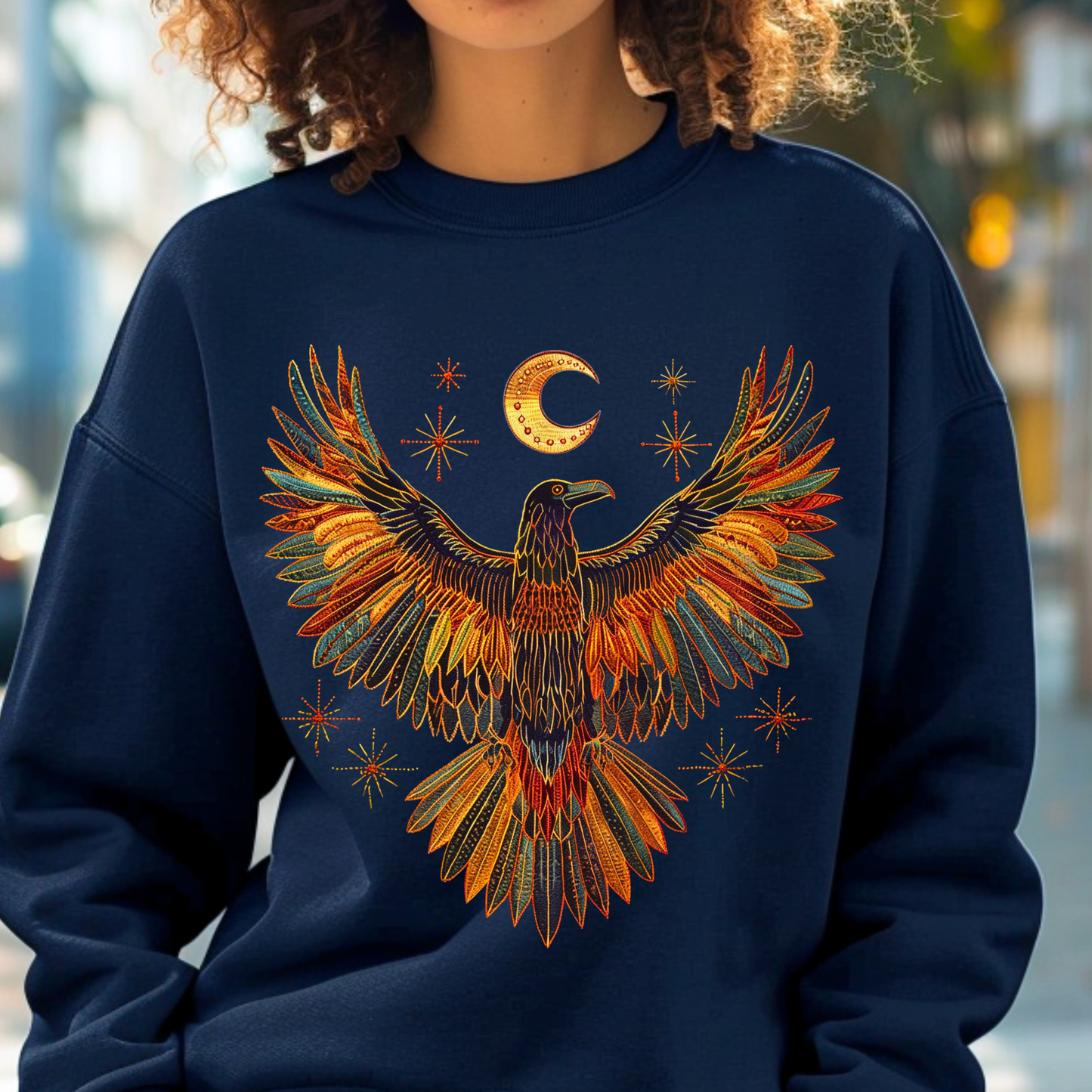 Embroidered-Look Raven – Crewneck Sweatshirt