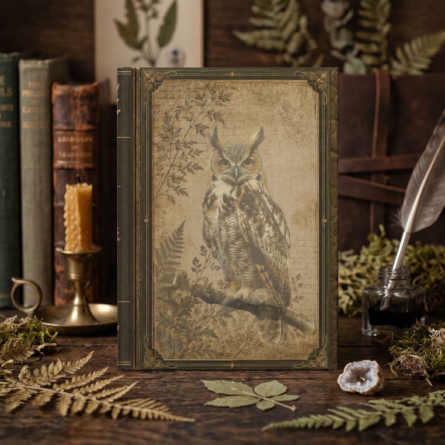 Woodland Owl Journal – Personalized Vintage-Inspired Botanical Hardcover Notebook