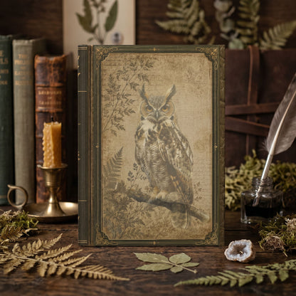 Woodland Owl Journal – Personalized Vintage-Inspired Botanical Hardcover Notebook