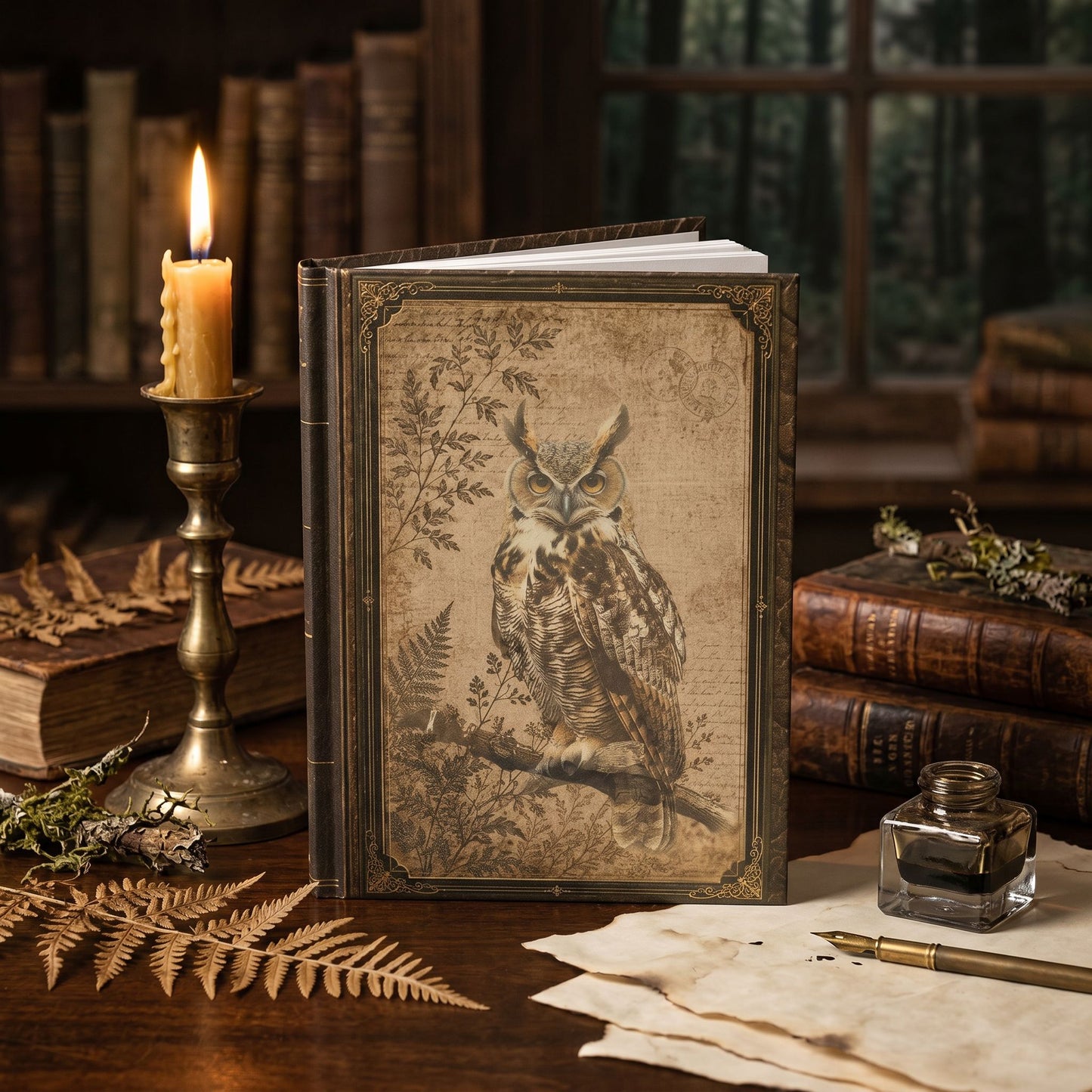 Woodland Owl Journal – Personalized Vintage-Inspired Botanical Hardcover Notebook