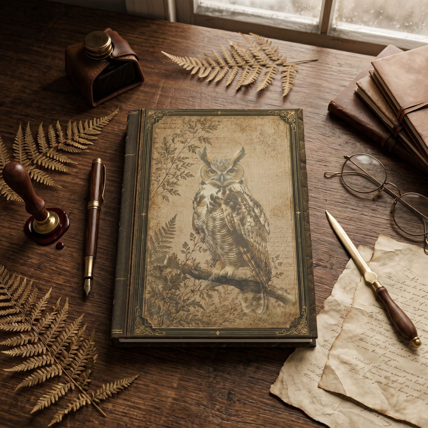 Woodland Owl Journal – Personalized Vintage-Inspired Botanical Hardcover Notebook