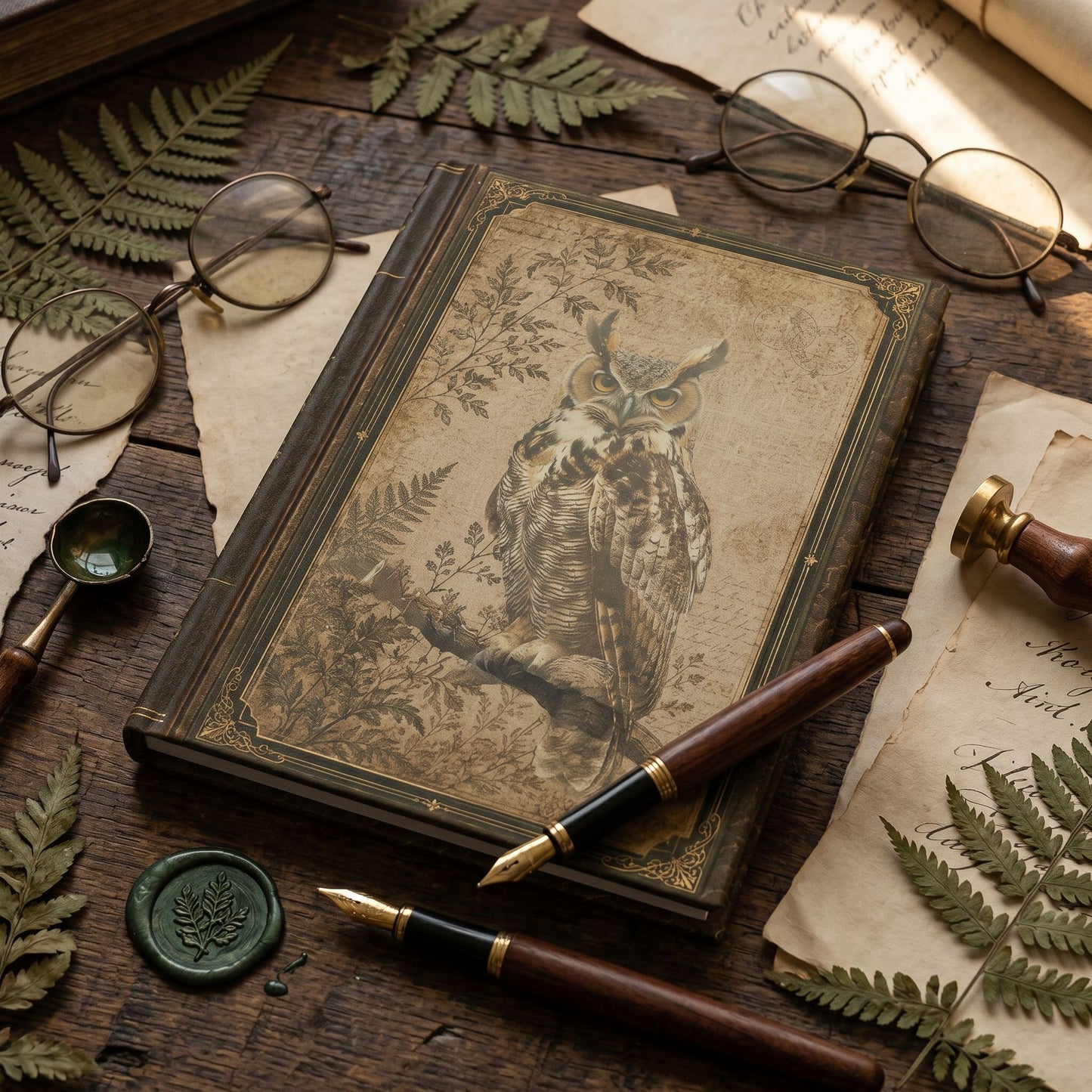 Woodland Owl Journal – Personalized Vintage-Inspired Botanical Hardcover Notebook