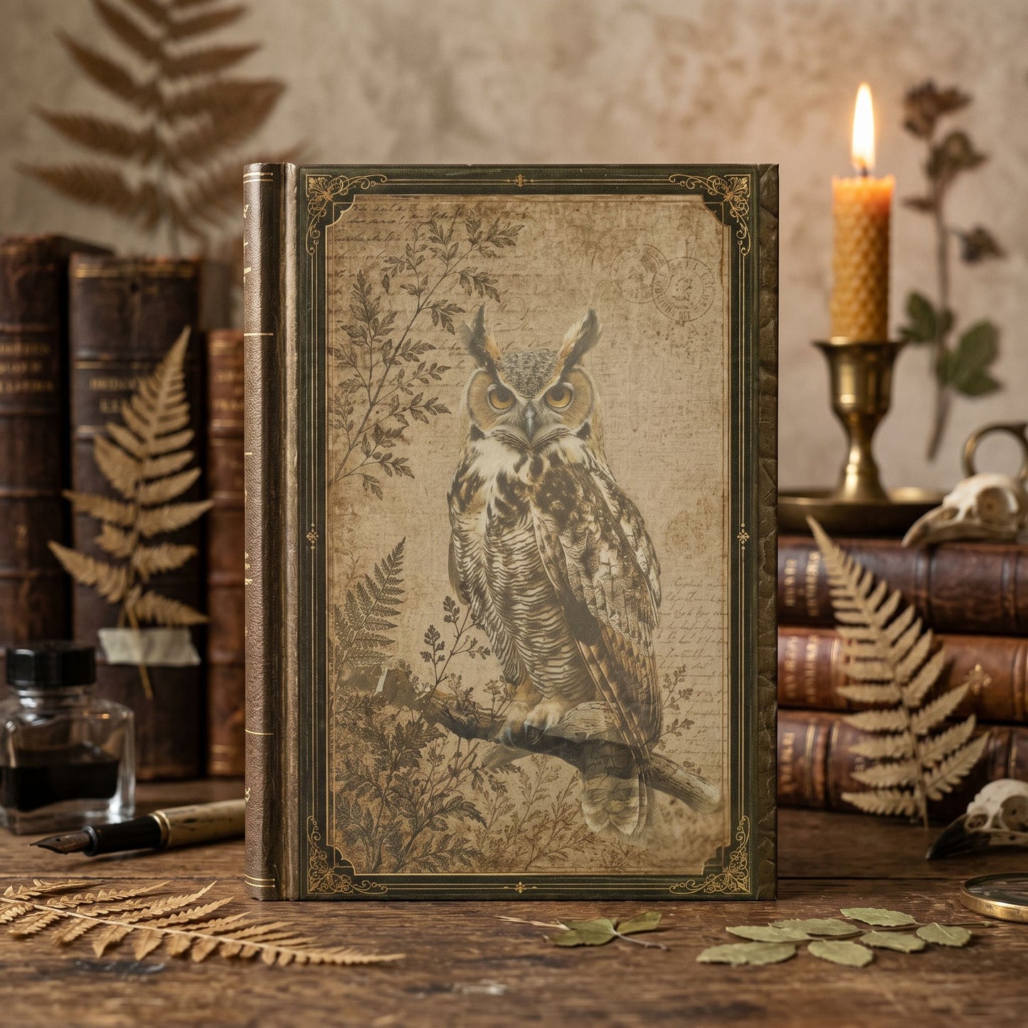 Woodland Owl Journal – Personalized Vintage-Inspired Botanical Hardcover Notebook