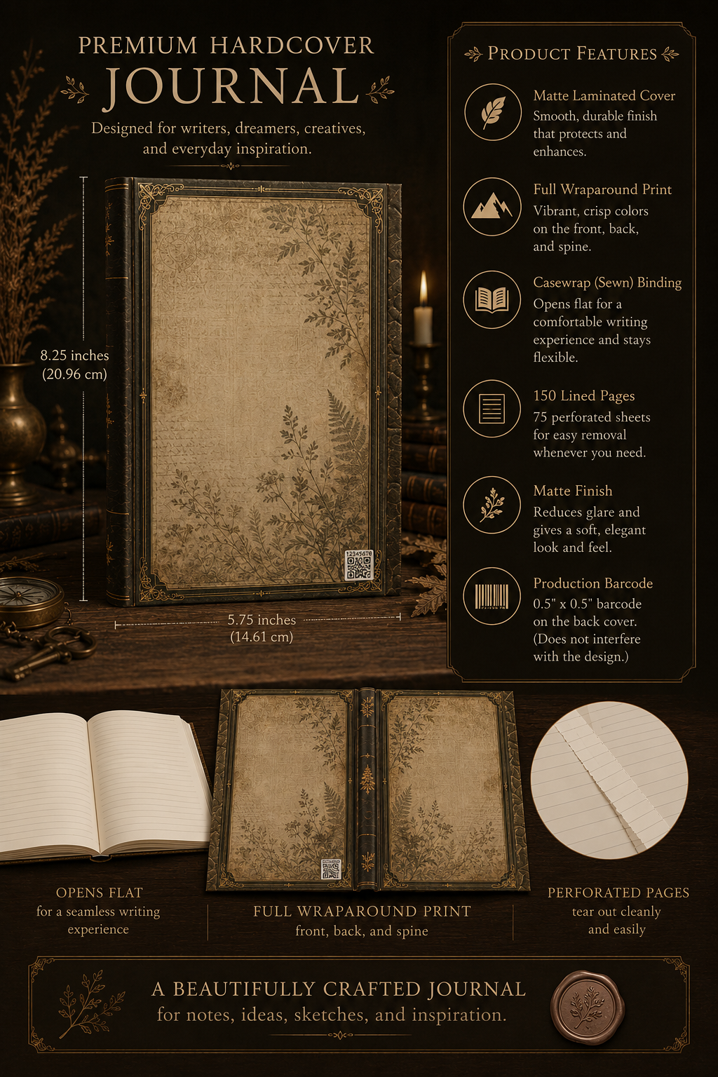 Woodland Owl Journal – Personalized Vintage-Inspired Botanical Hardcover Notebook