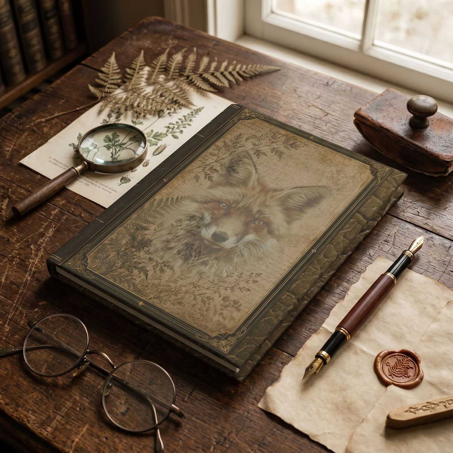 Woodland Fox Journal – Personalized Vintage-Inspired Botanical Hardcover Notebook