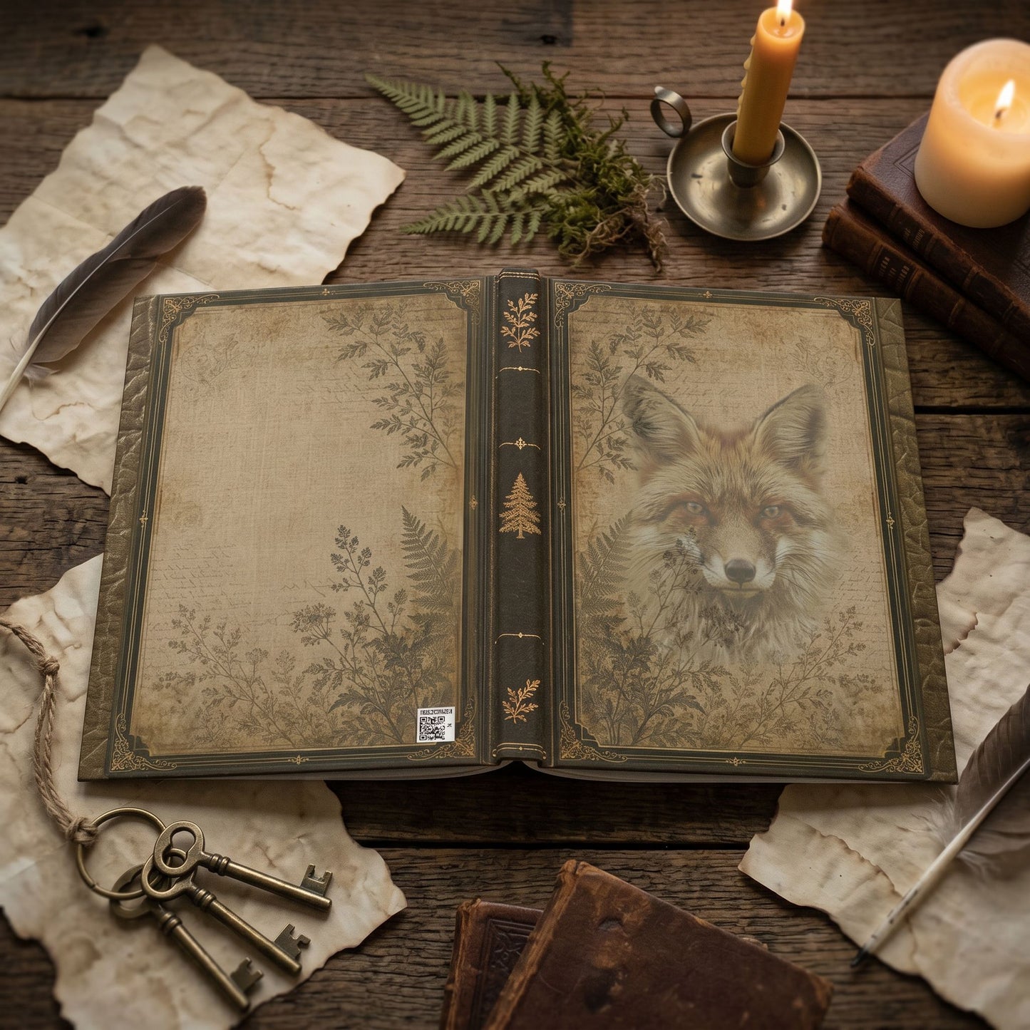 Woodland Fox Journal – Personalized Vintage-Inspired Botanical Hardcover Notebook
