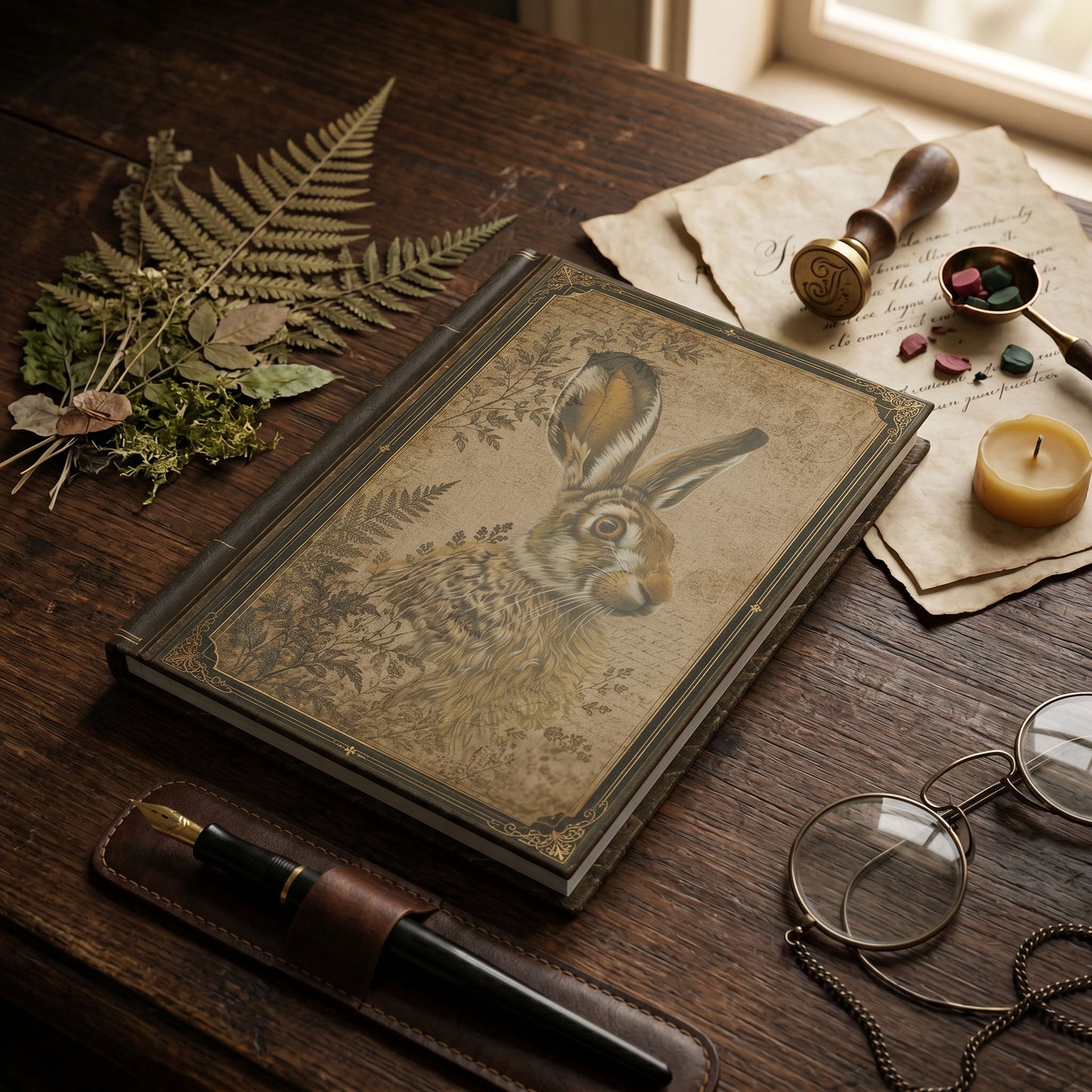 Woodland Hare Journal – Personalized Vintage-Inspired Botanical Hardcover Notebook
