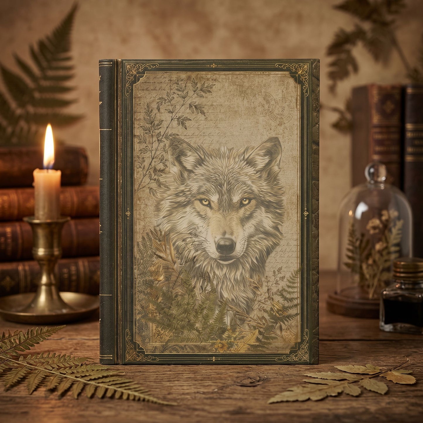 Woodland Wolf Journal – Personalized Vintage-Inspired Botanical Hardcover Notebook