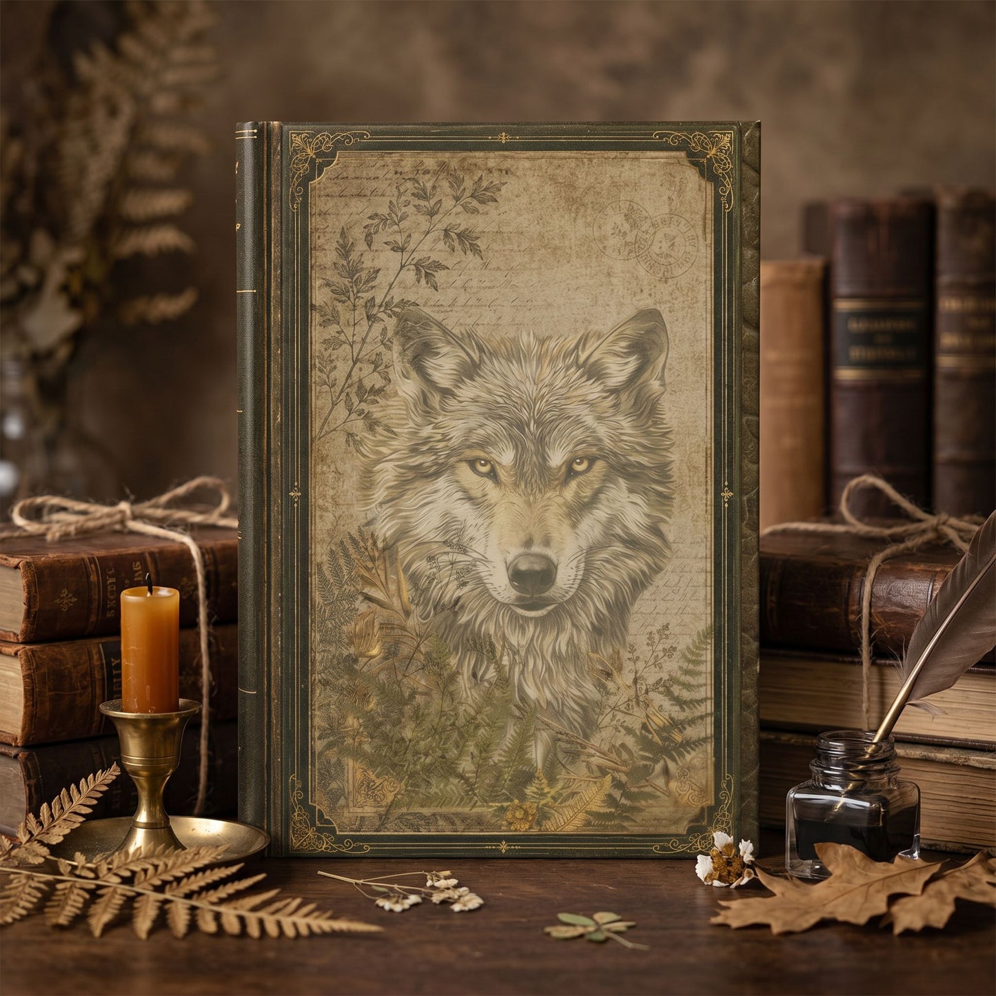 Woodland Wolf Journal – Personalized Vintage-Inspired Botanical Hardcover Notebook