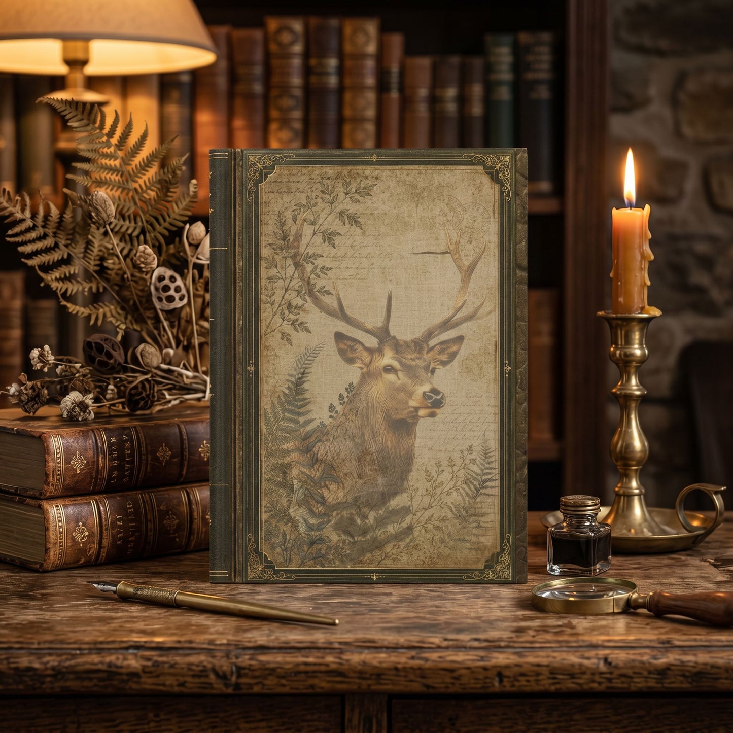 Woodland Stag Journal – Personalized Vintage-Inspired Botanical Hardcover Notebook