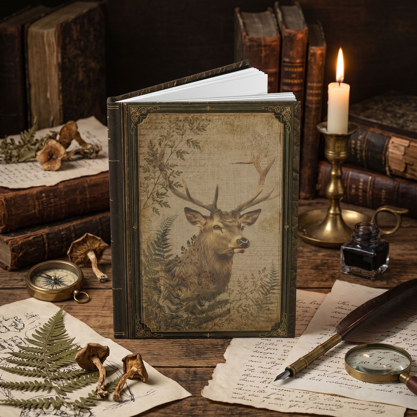 Woodland Stag Journal – Personalized Vintage-Inspired Botanical Hardcover Notebook