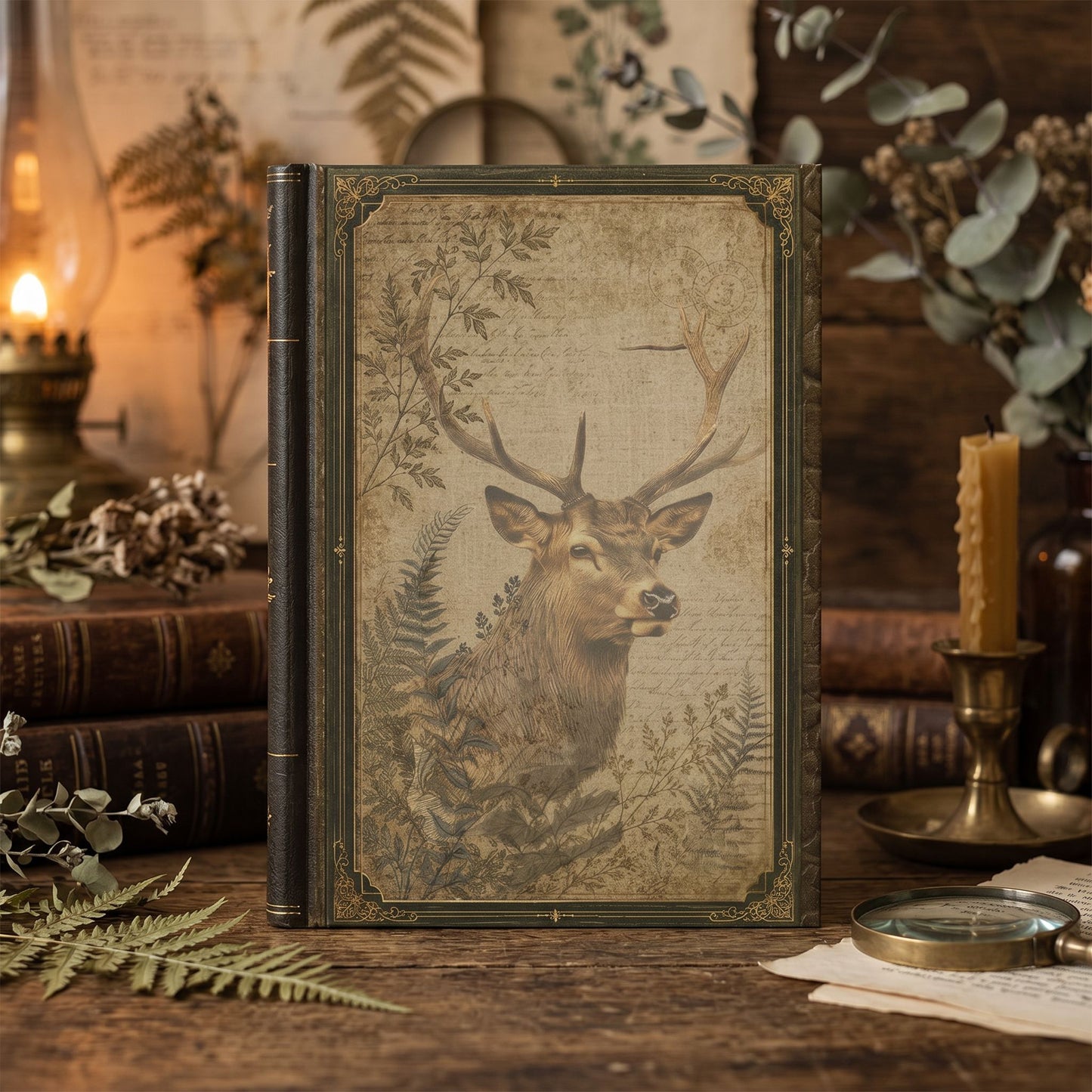 Woodland Stag Journal – Personalized Vintage-Inspired Botanical Hardcover Notebook