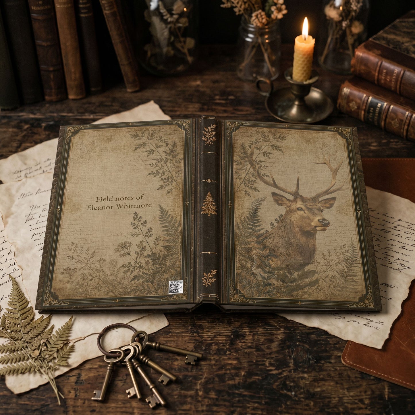 Woodland Stag Journal – Personalized Vintage-Inspired Botanical Hardcover Notebook