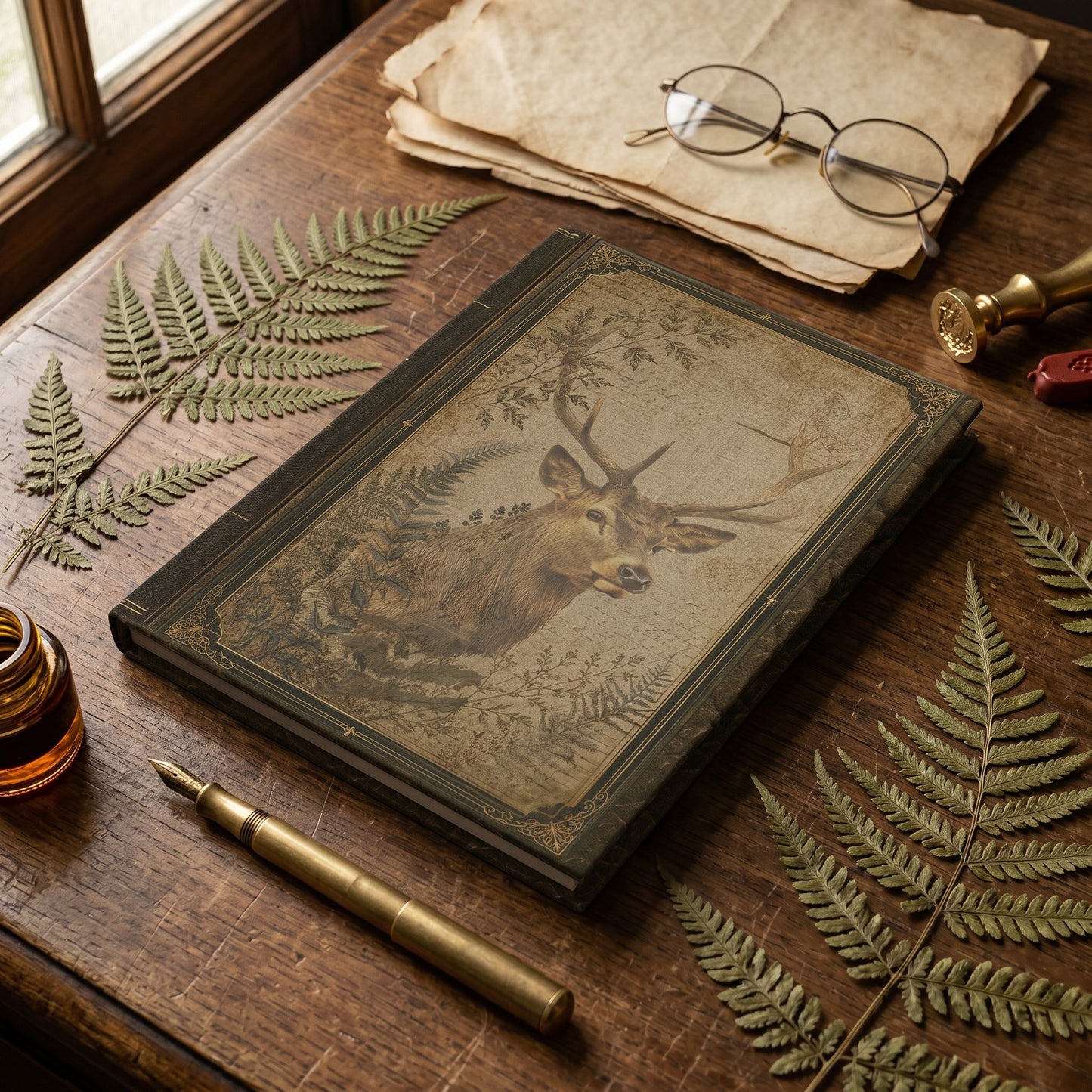 Woodland Stag Journal – Personalized Vintage-Inspired Botanical Hardcover Notebook