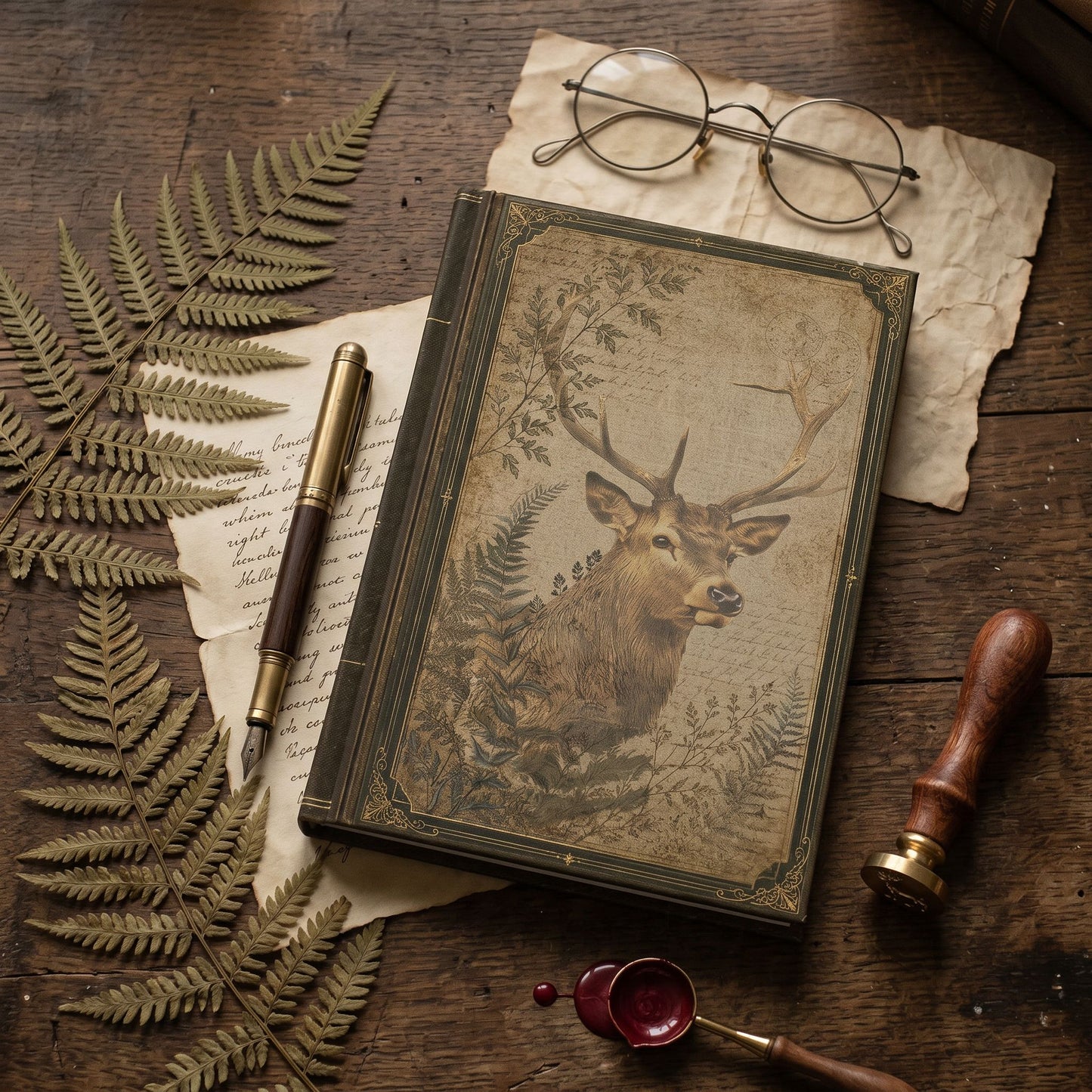 Woodland Stag Journal – Personalized Vintage-Inspired Botanical Hardcover Notebook