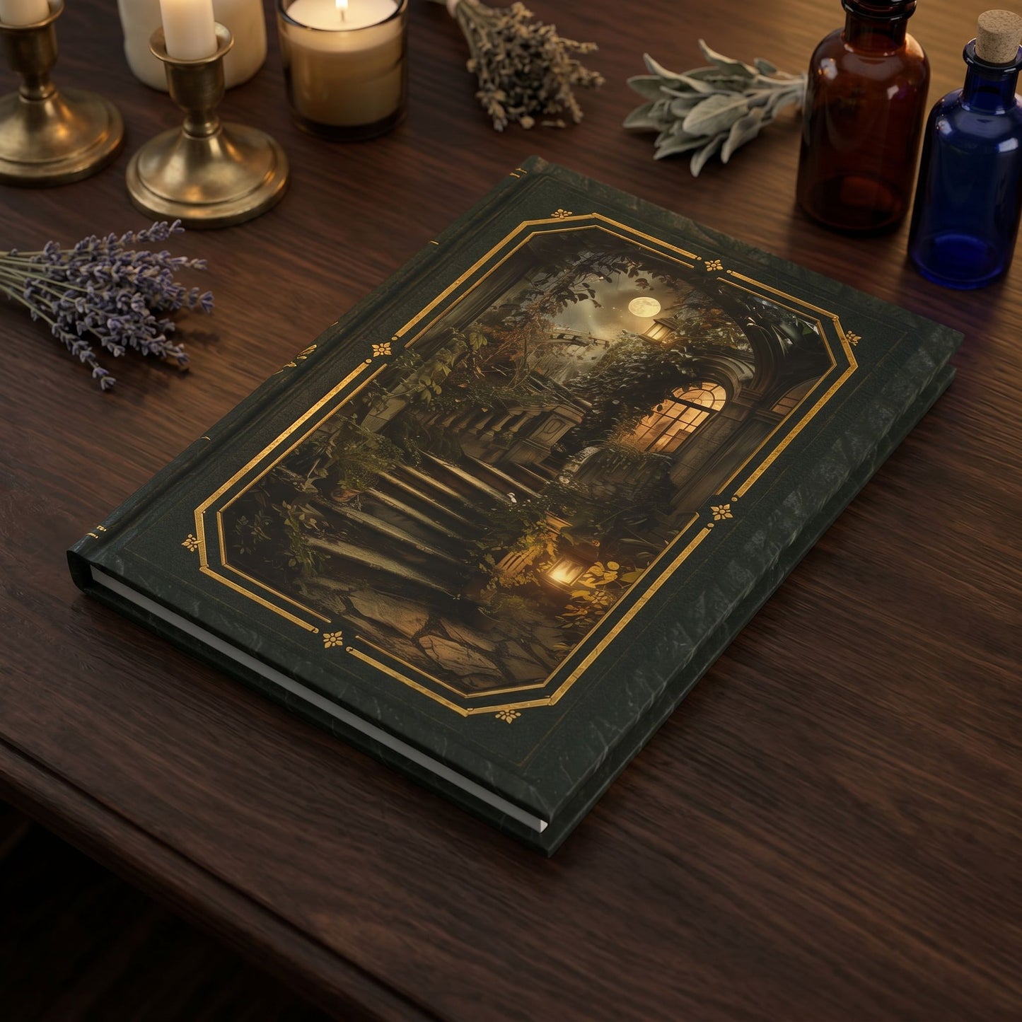 Moonlit Stone Staircase Journal – Personalized Vintage-Inspired Garden Hardcover Notebook