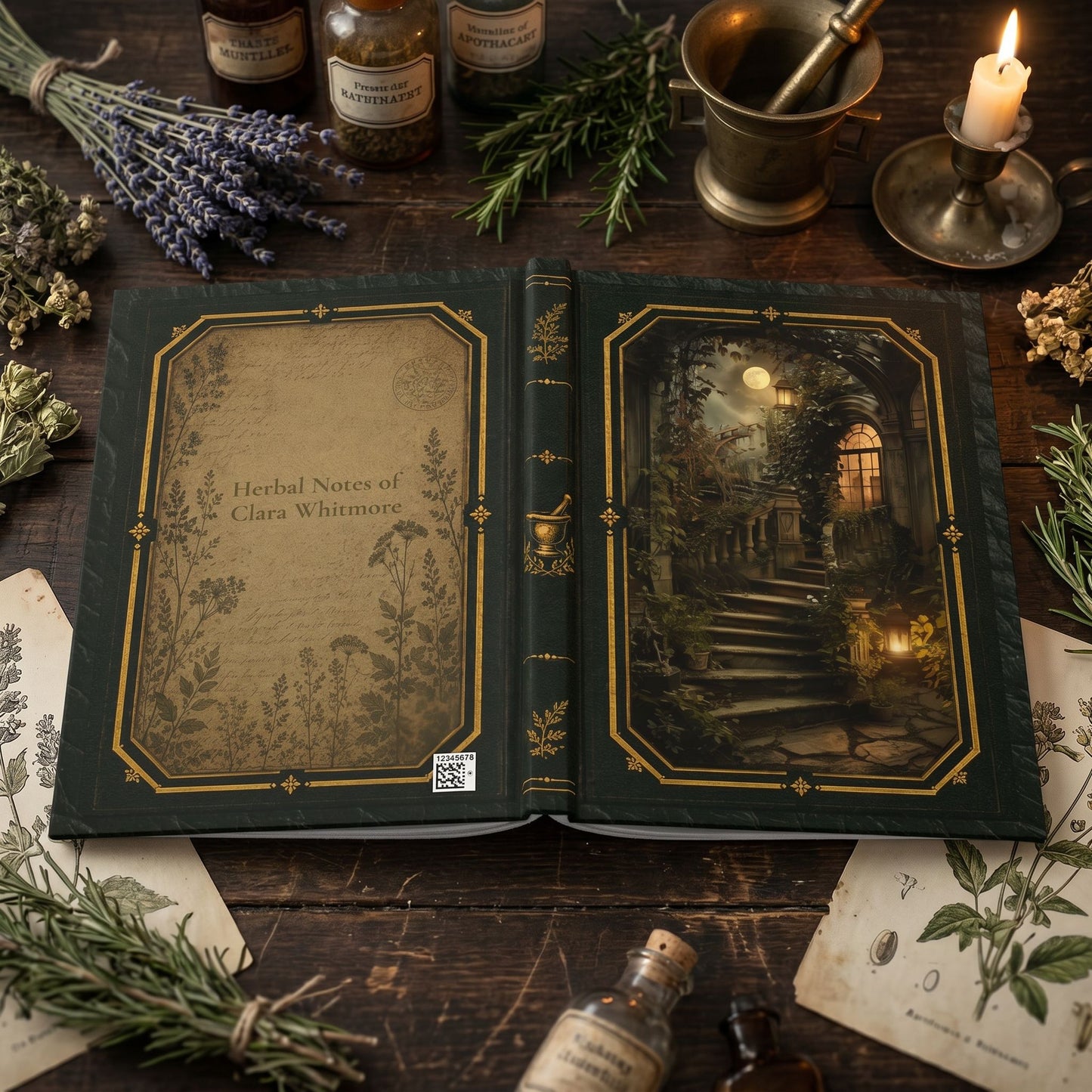 Moonlit Stone Staircase Journal – Personalized Vintage-Inspired Garden Hardcover Notebook