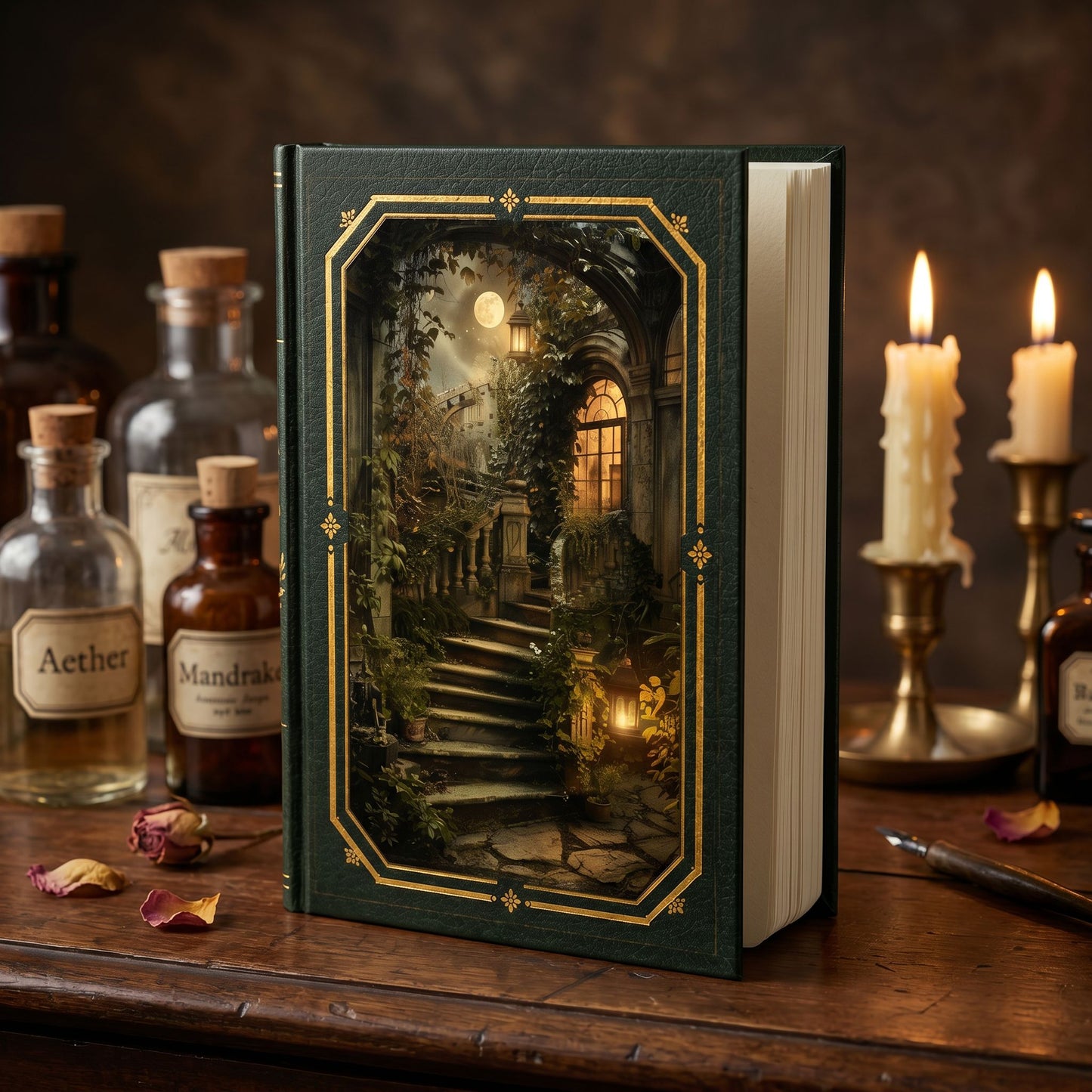 Moonlit Stone Staircase Journal – Personalized Vintage-Inspired Garden Hardcover Notebook