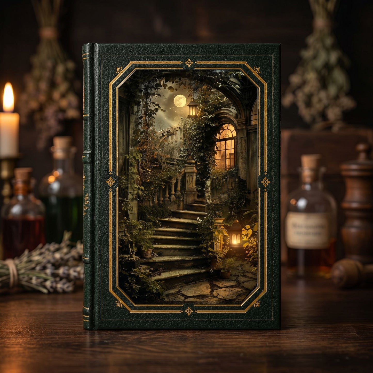 Moonlit Stone Staircase Journal – Personalized Vintage-Inspired Garden Hardcover Notebook