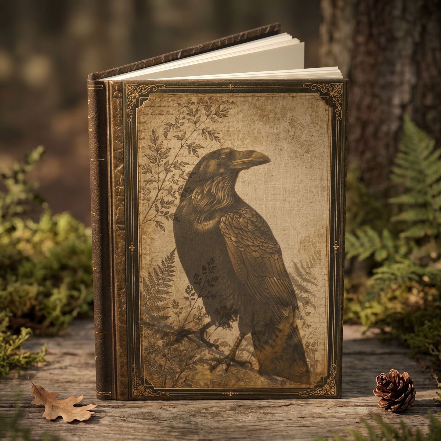 Woodland Raven Journal – Personalized Vintage-Inspired Botanical Hardcover Notebook