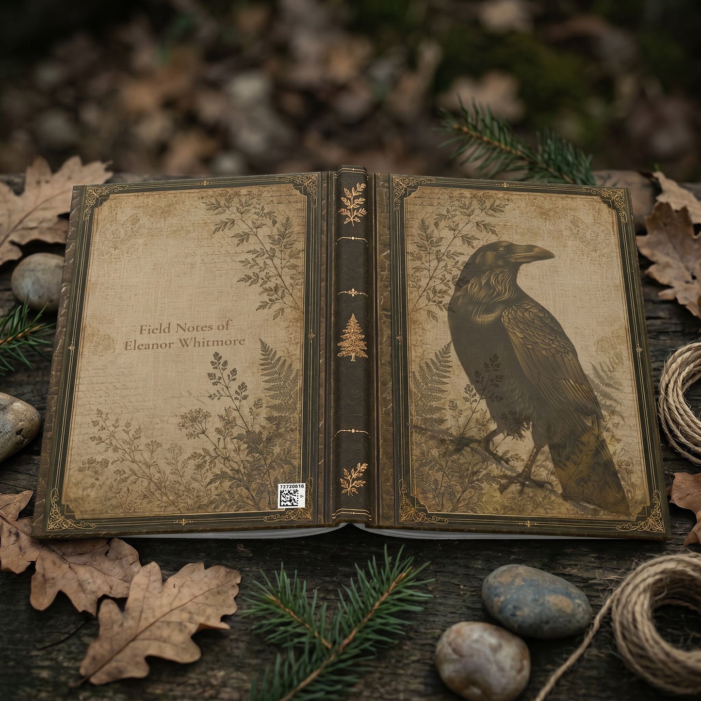 Woodland Raven Journal – Personalized Vintage-Inspired Botanical Hardcover Notebook