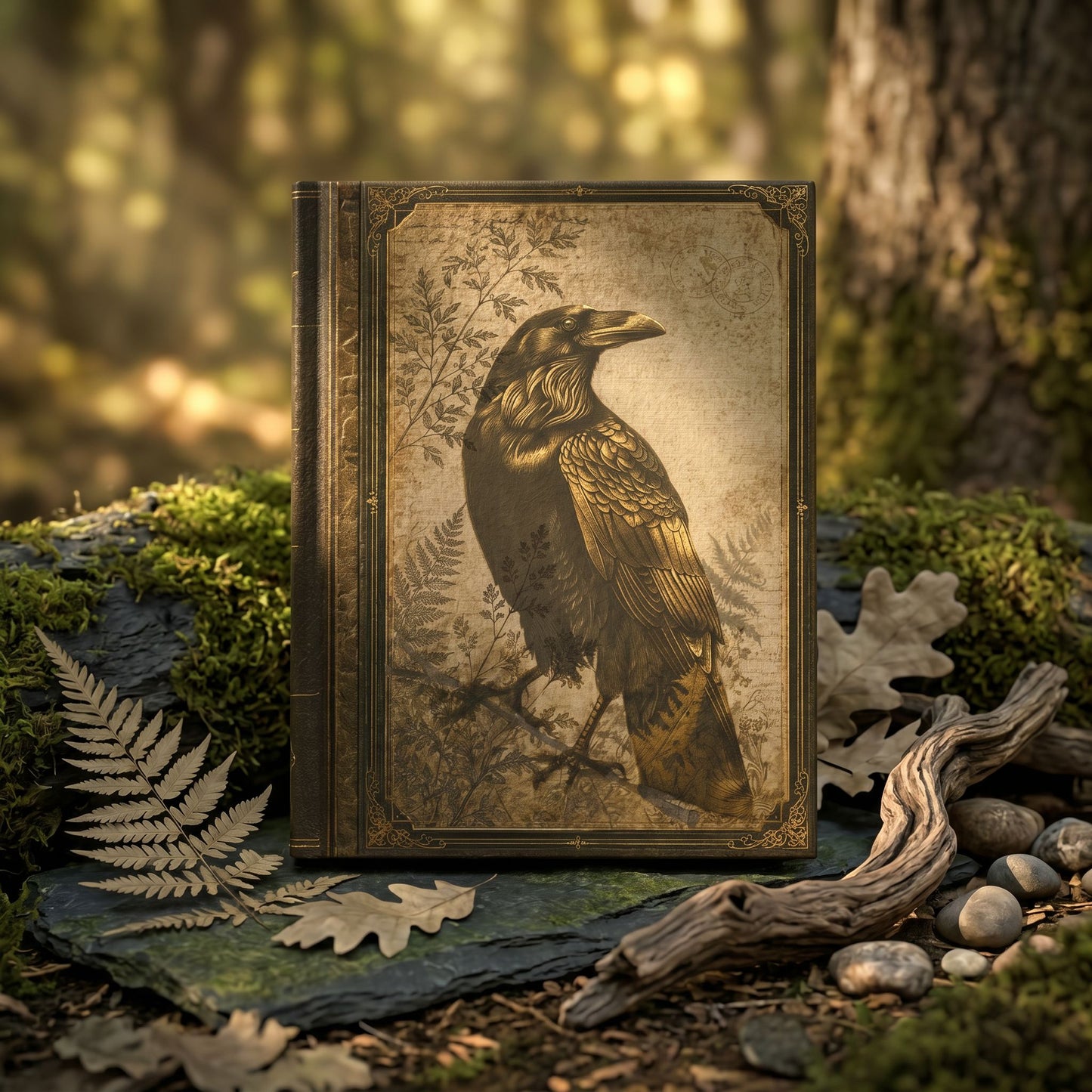 Woodland Raven Journal – Personalized Vintage-Inspired Botanical Hardcover Notebook