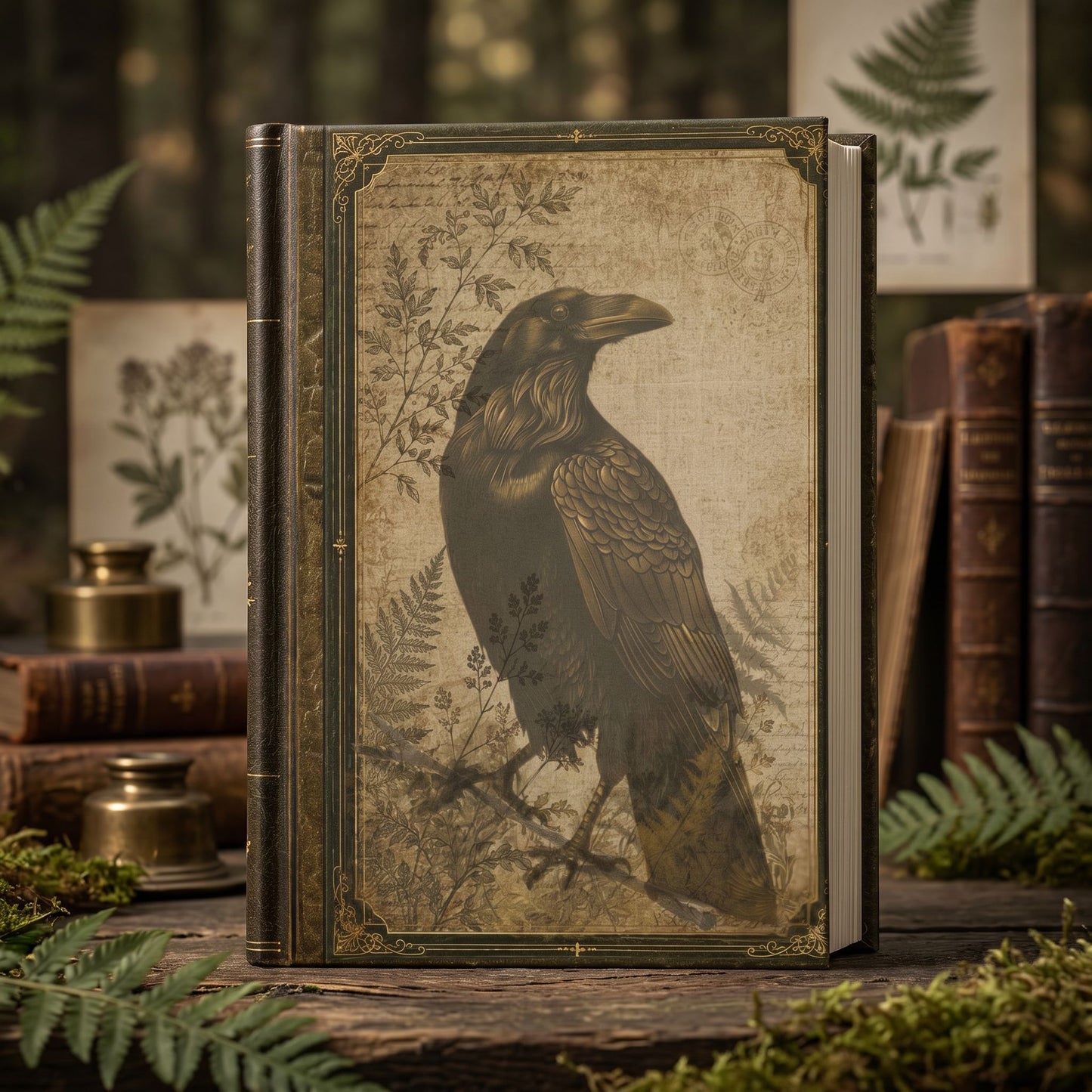 Woodland Raven Journal – Personalized Vintage-Inspired Botanical Hardcover Notebook