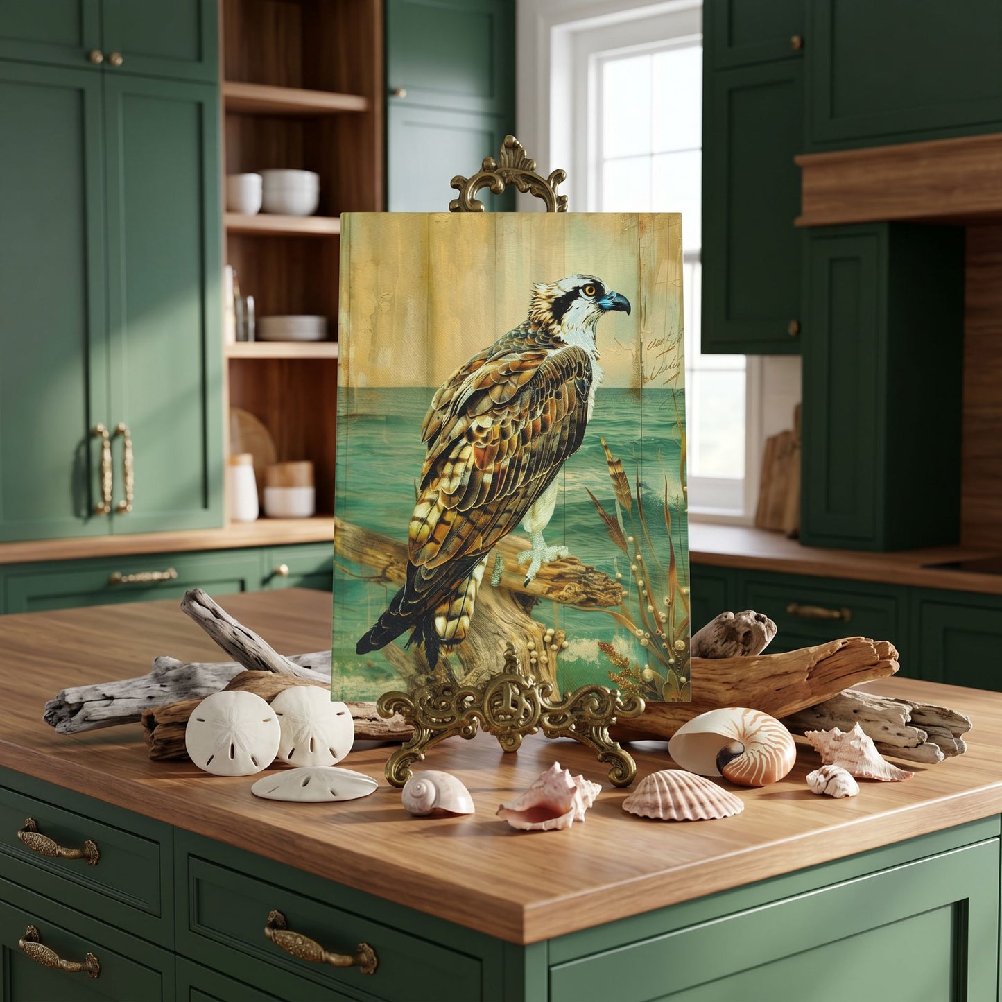 Osprey Glass Art Panel, Tempered Glass Coastal Decor, Beach House Accent