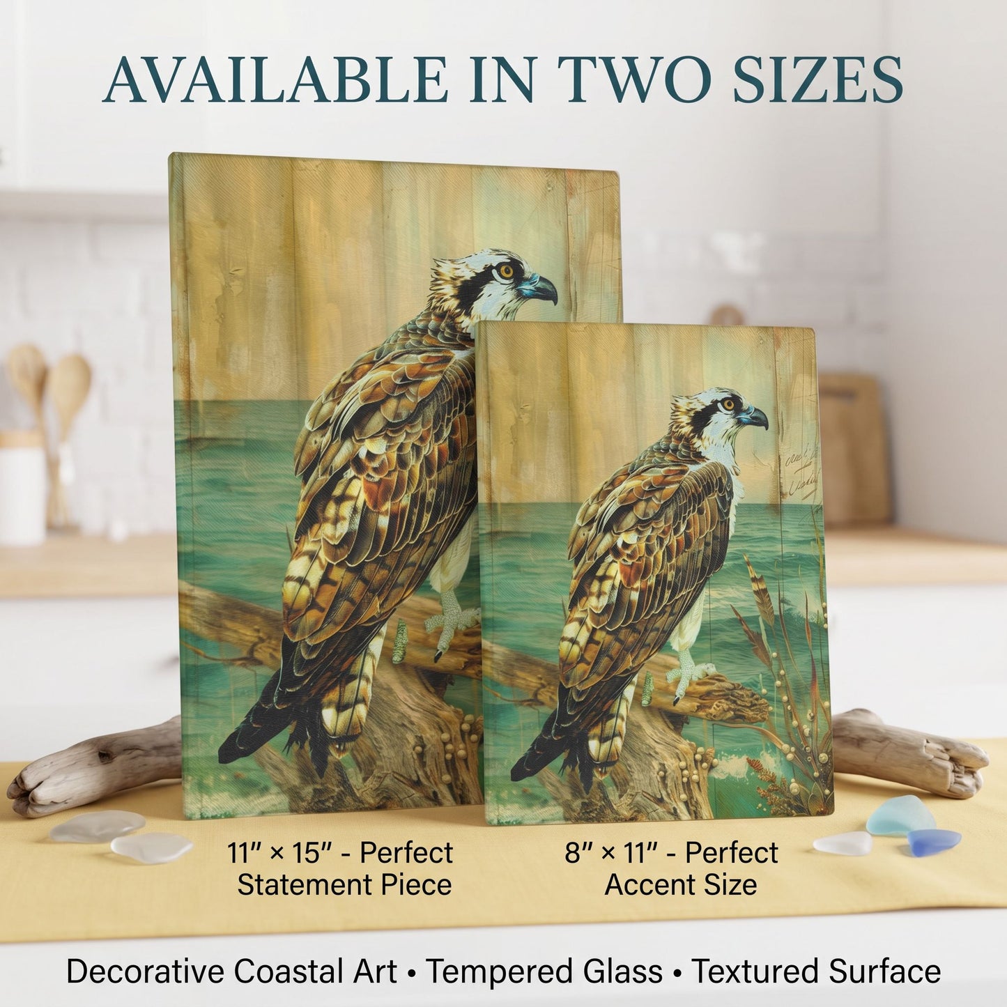 Osprey Glass Art Panel, Tempered Glass Coastal Decor, Beach House Accent