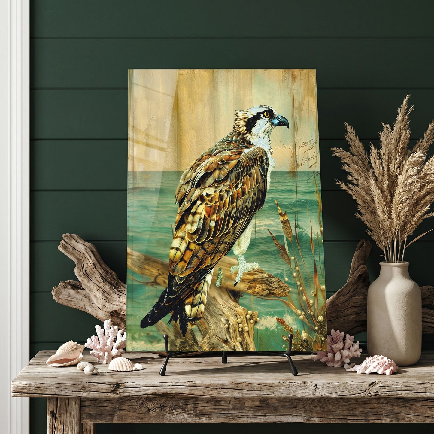 Osprey Glass Art Panel, Tempered Glass Coastal Decor, Beach House Accent