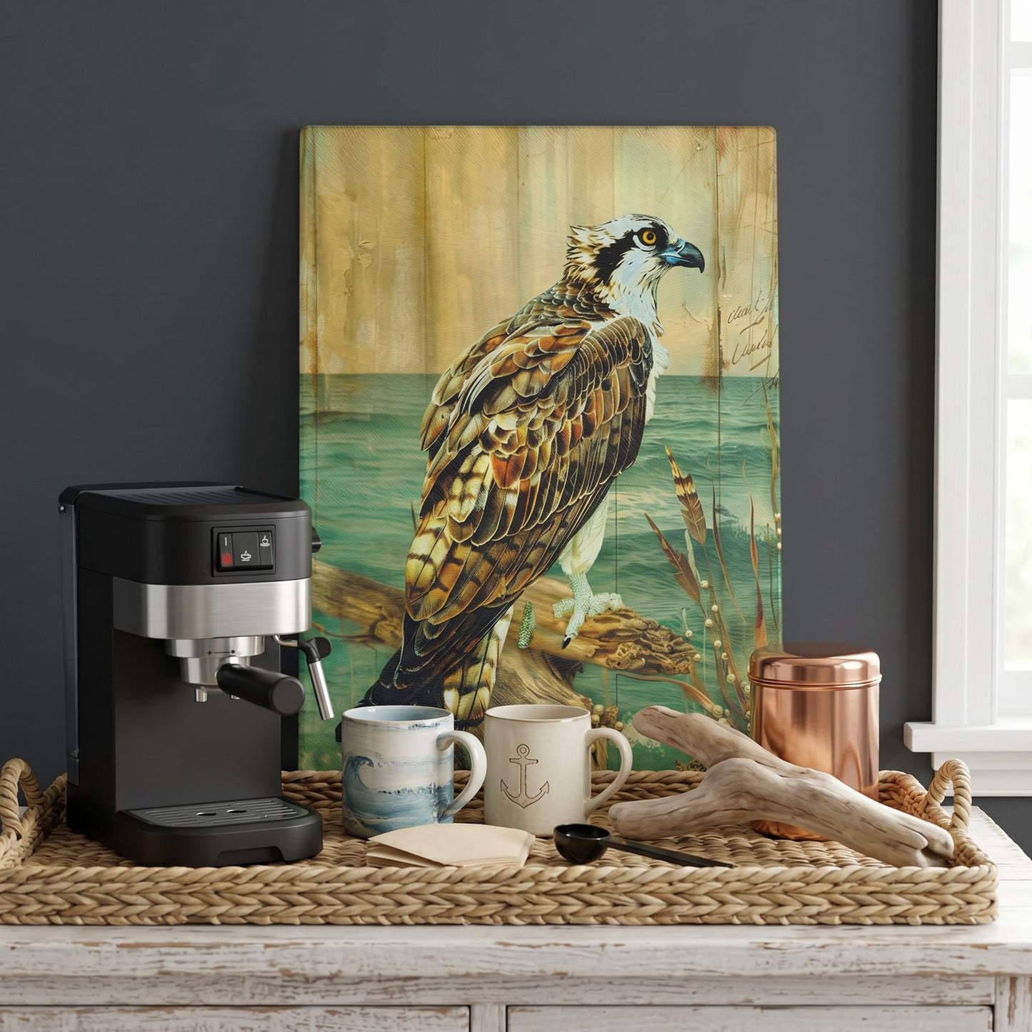 Osprey Glass Art Panel, Tempered Glass Coastal Decor, Beach House Accent