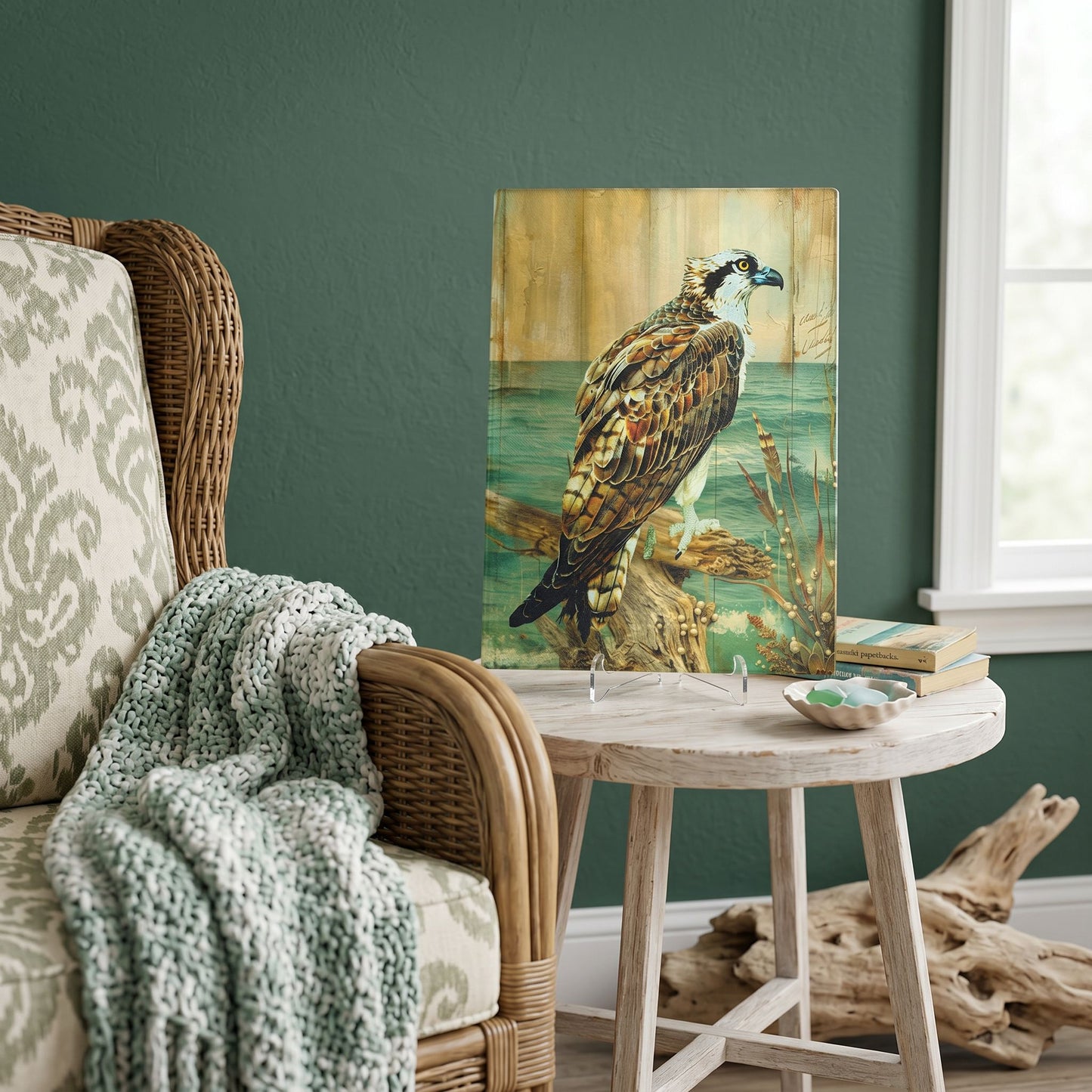 Osprey Glass Art Panel, Tempered Glass Coastal Decor, Beach House Accent
