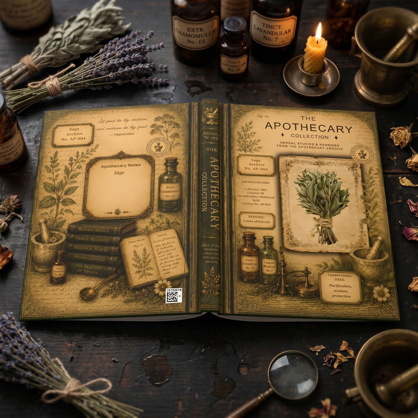 Sage Journal, Personalized Herbal Journal, Apothecary Notebook, Botanical Writing Journal, Dark Academia Gift