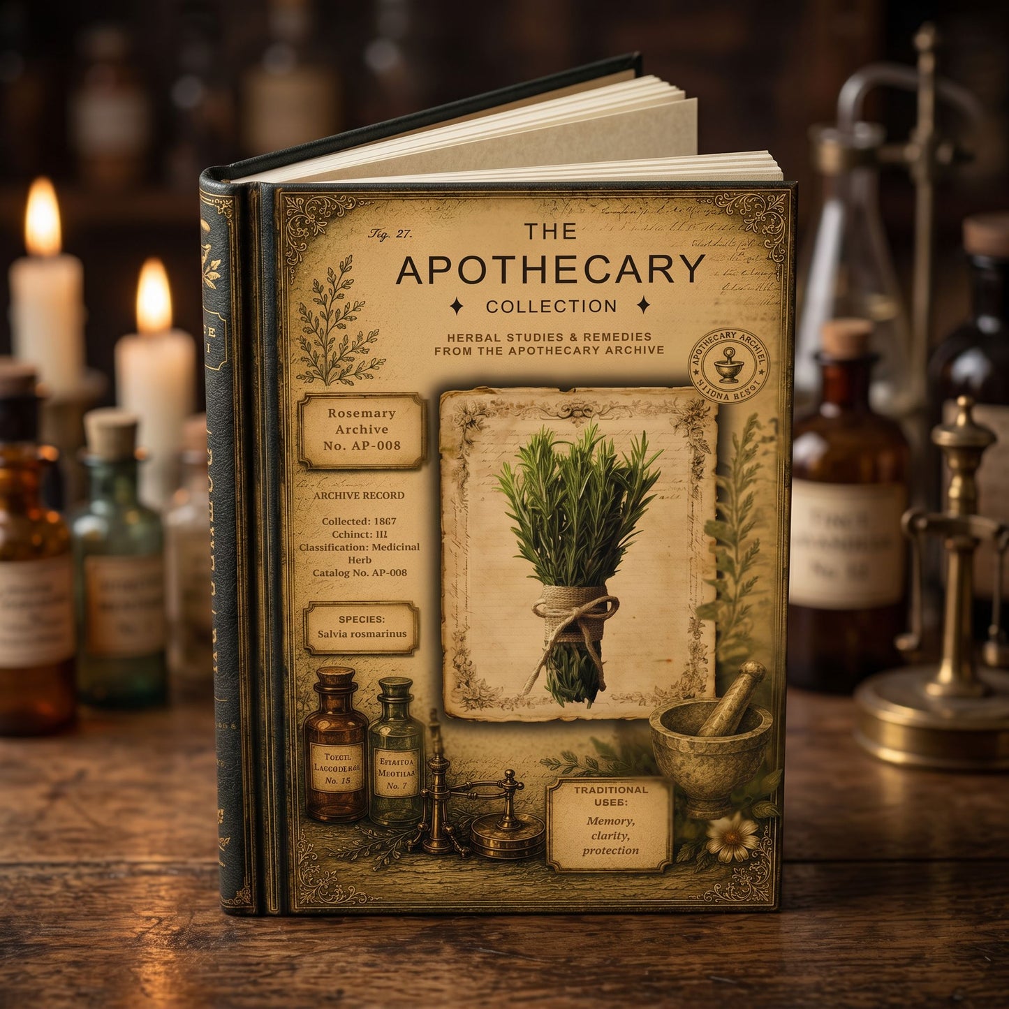 Rosemary Journal, Personalized Herbal Journal, Apothecary Notebook, Botanical Writing Journal, Dark Academia Gift