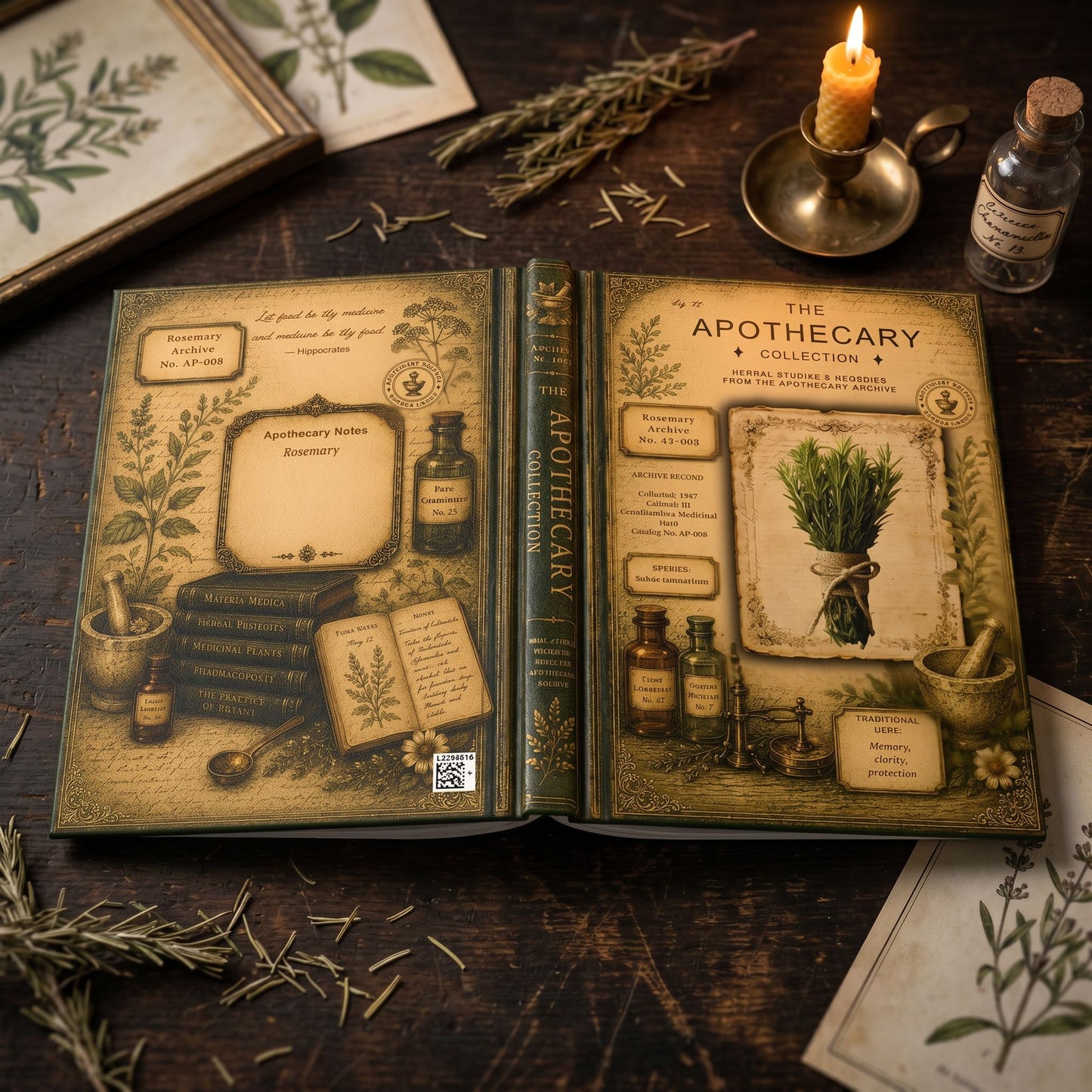 Rosemary Journal, Personalized Herbal Journal, Apothecary Notebook, Botanical Writing Journal, Dark Academia Gift