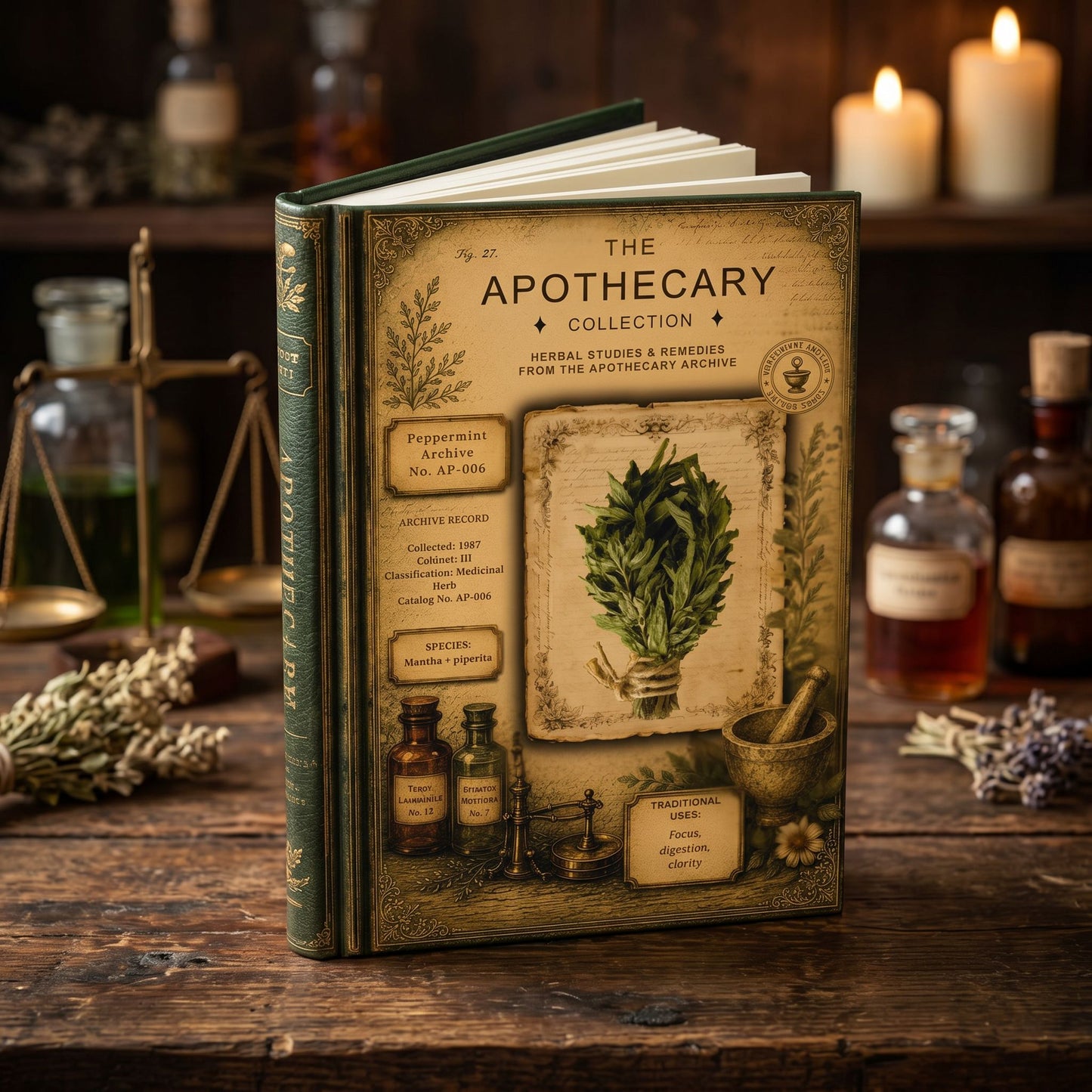 Peppermint Journal, Personalized Herbal Journal, Apothecary Notebook, Botanical Writing Journal, Dark Academia Gift